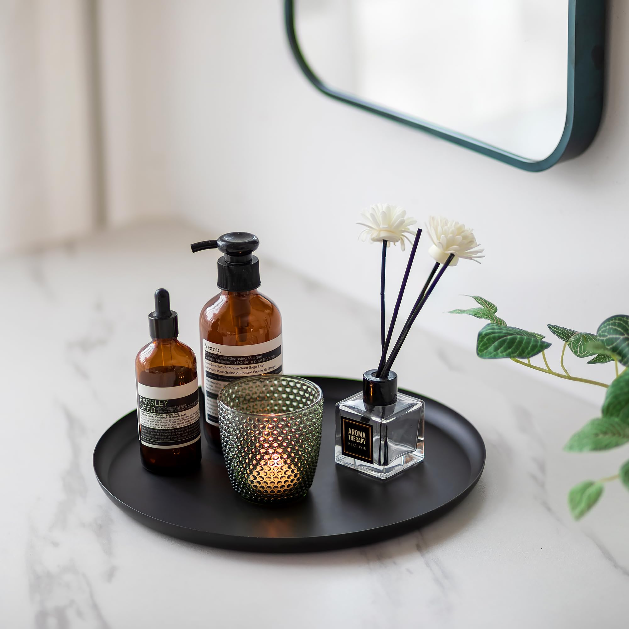 Sziqiqi Candle Holders Round Tray - 11 inches Black Metal Candle Tray for Table Centerpiece Pillar Candle Holder for Home Decorative Moderrn Candle Tray for Coffee Table Bathroom
