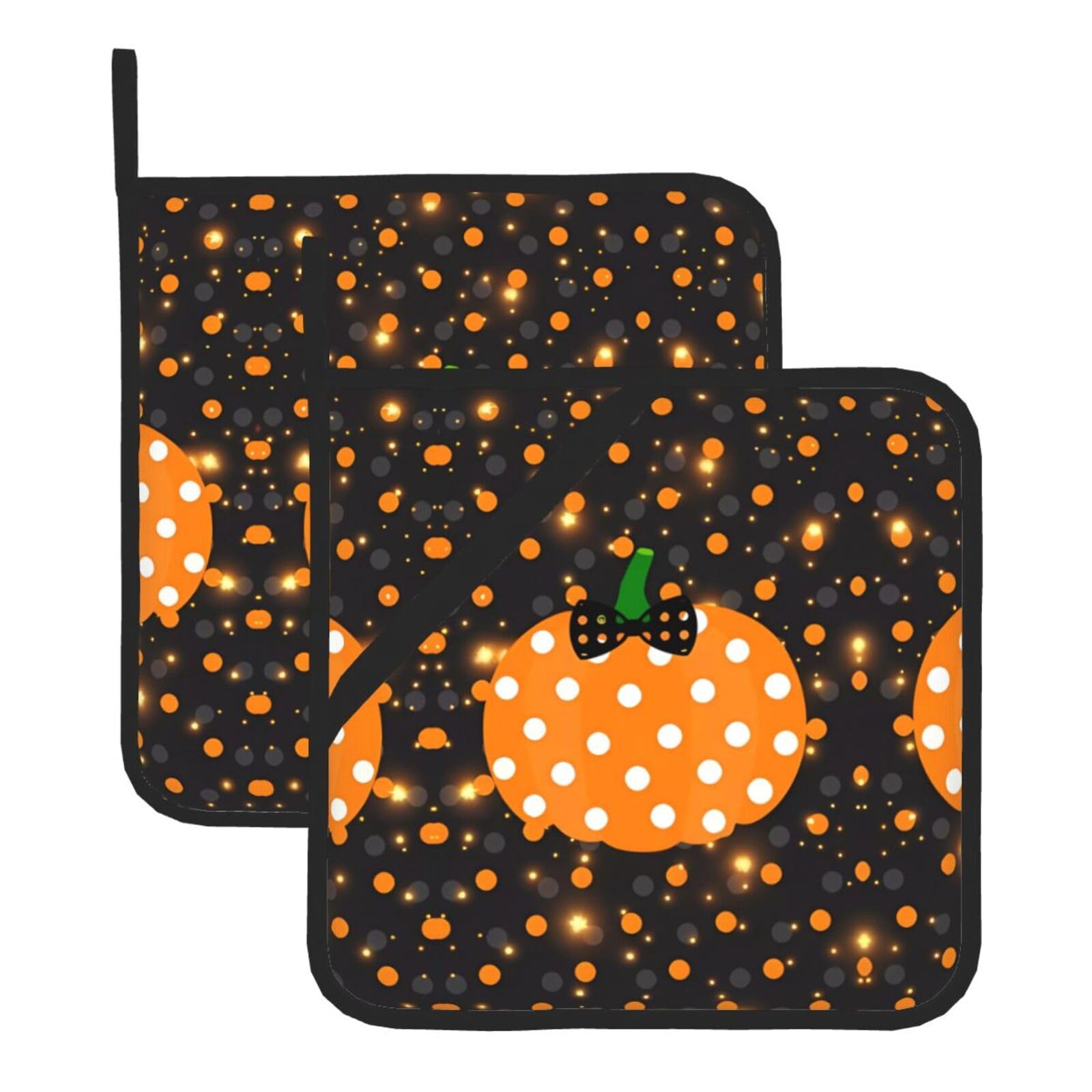 WHJDPP Halloween Pumpkin Prints Square Hot Pads for Kitchen - Waterproof Pot Holders Set of 2, Durable Trivets with Pocket & Hanging Loop for Hot Dishes & Oven Use