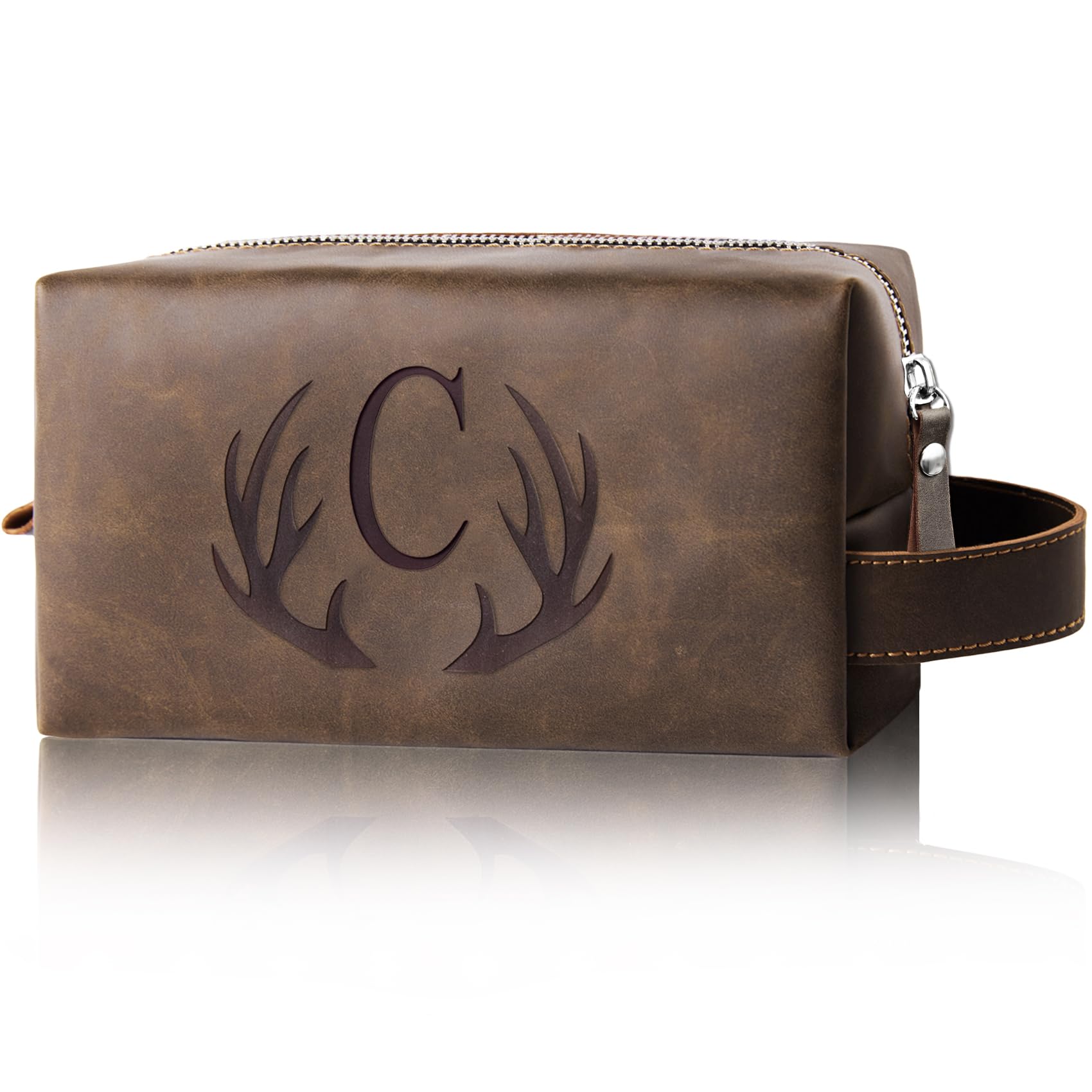 Aganmi Personalized Fathers Day Birthday Gifts for Men Father New Dad Papa Elderly Dad Travel Toiletry Bag Initial PU Leather Shaving Bag for