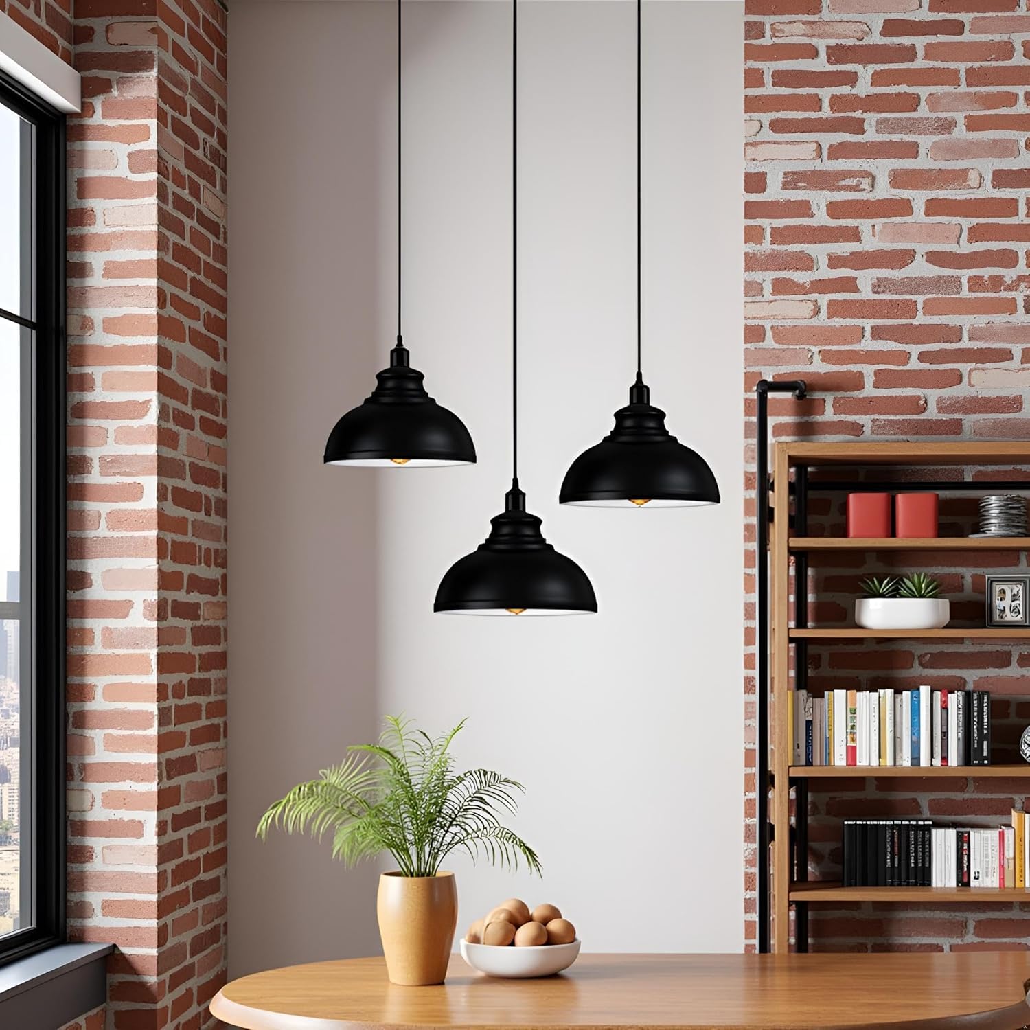 LEDSone Modern Vintage Pendant Light Industriale Plafoniera Ideale per Sale da Pranzo, Bar, Club e Ristoranti Base E27 (Curvy - Nero, interno Bianco (senza lampadina))