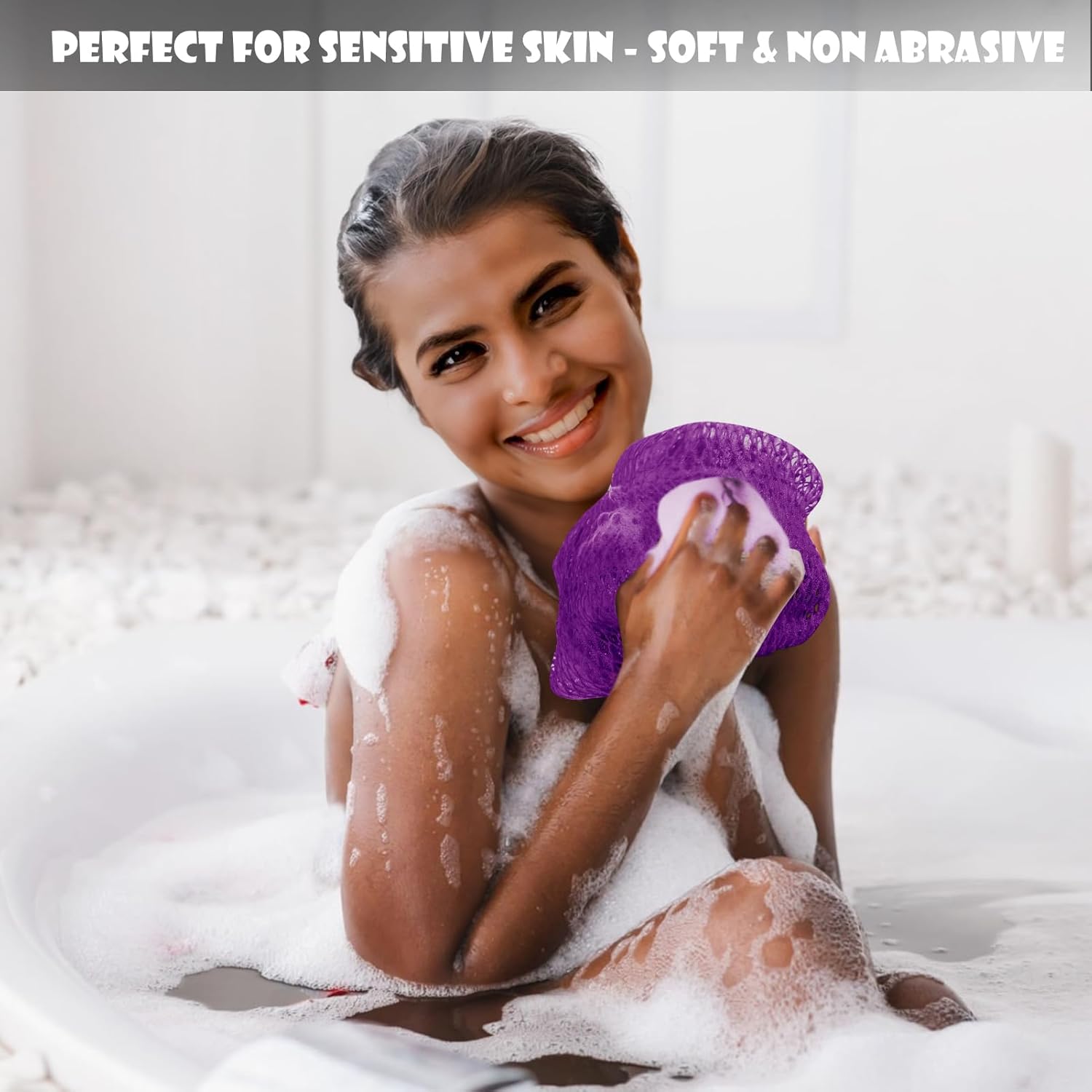 SubSahara African Net Sponge Authentic - 2 Pieces Exfoliating Scrubber for All Skin Types, Ideal for Face & Body Daily Use, Durable, Gentle Exfoliation (Blue & Purple) - Image 7