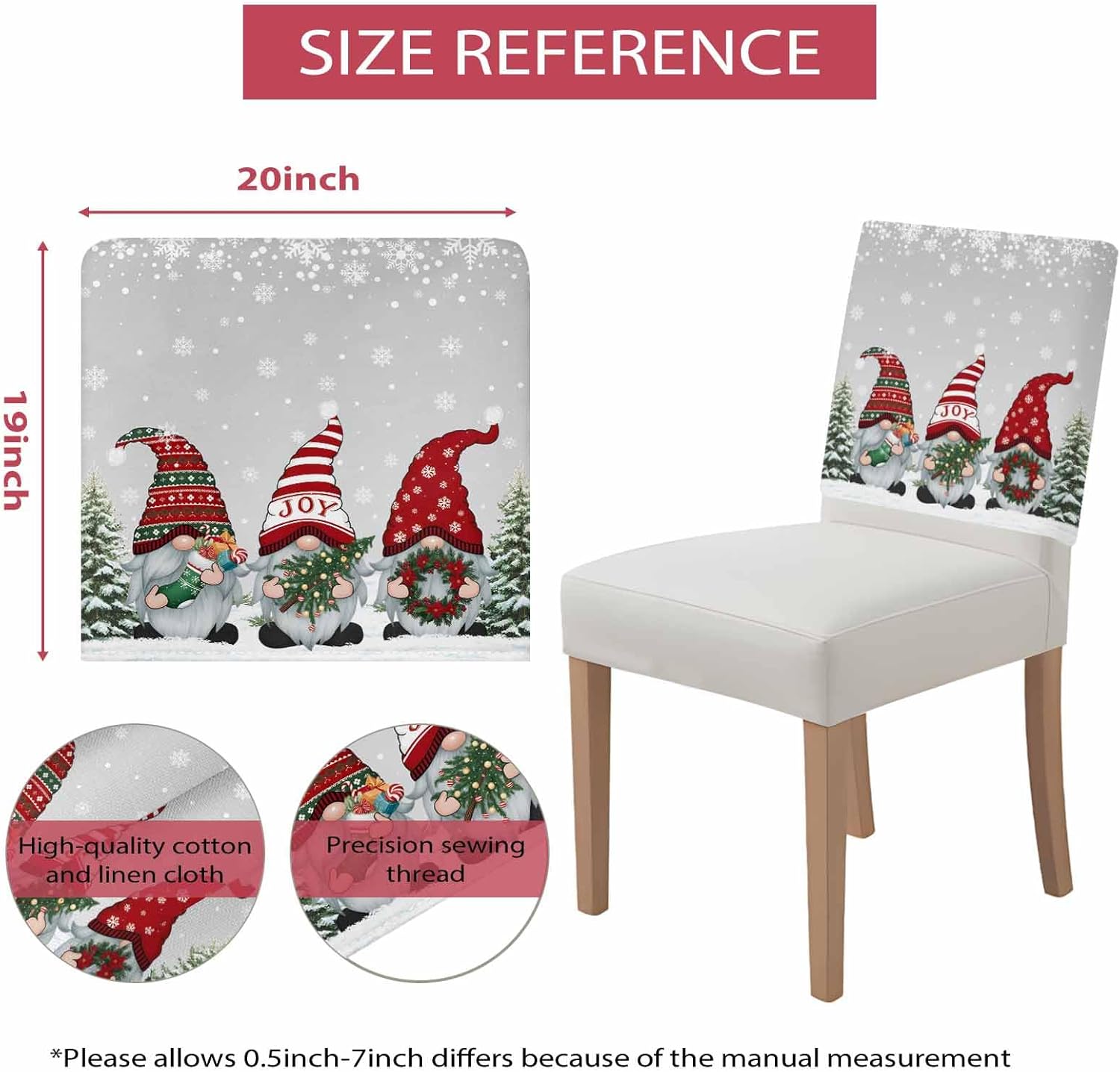 Savannan Dining Chair Back Covers, Christmas Tree Gnome Snowman Snowflake Winter Snow Gray Chair Covers Chair Slipcovers Protective Covers for Holiday Party Festival Decoration, Set of 4
