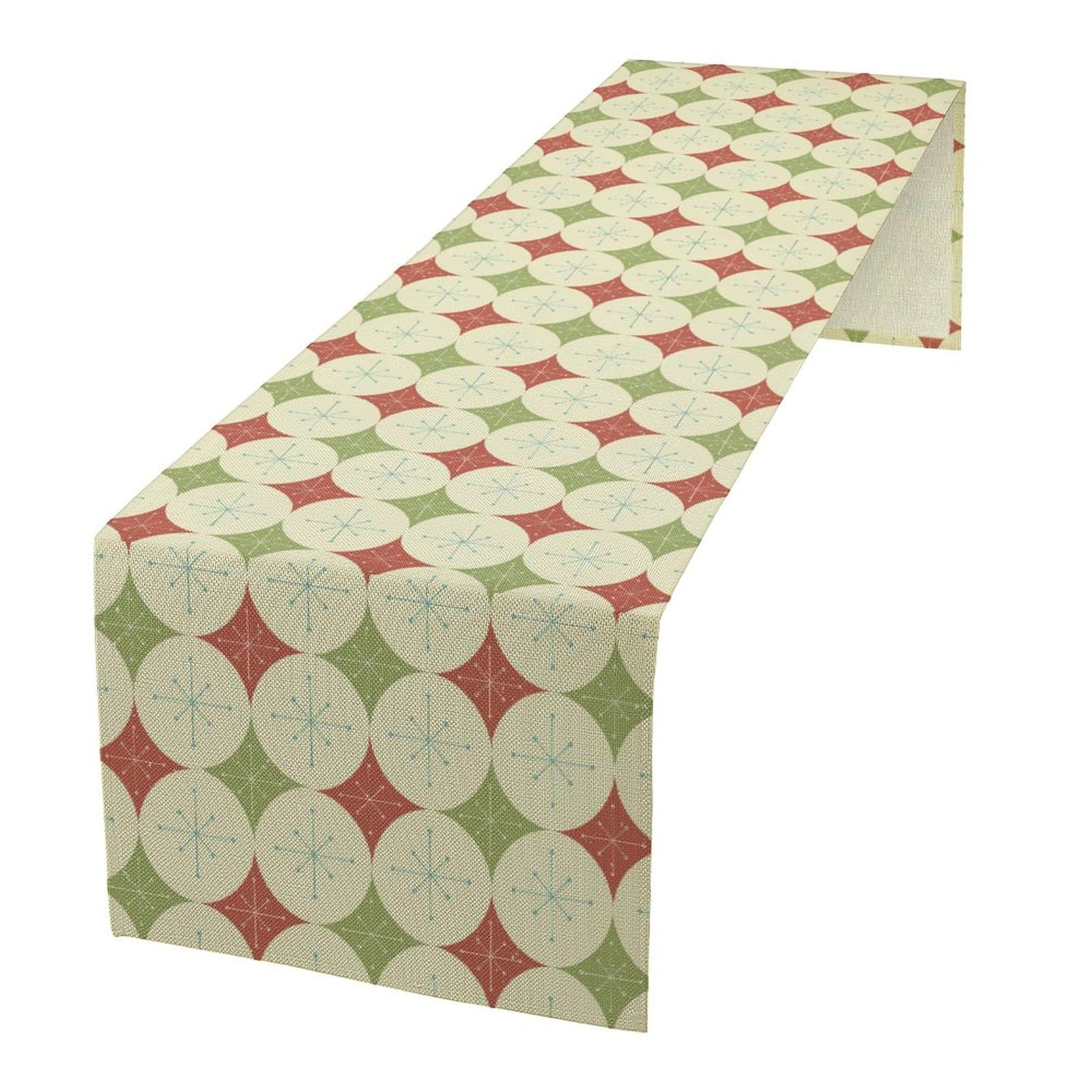 Janjcurt Mid Century-3 Christmas Table Runner, Retro Mid Century Abstract Geometric Stars Pattern Boho 1960S Atomic Modern Print Table Runner For Holiday Home Picnic Party Wedding Buffet Parties Camping 13X70 Inch
