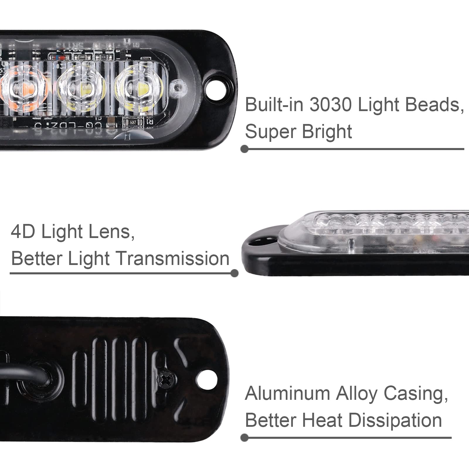 4PCS 4LEDs Luci stroboscopiche di emergenza Barra luminosa stroboscopica lampeggiante pericolo per auto camion furgoni fuori strada veicolo ATV SUV