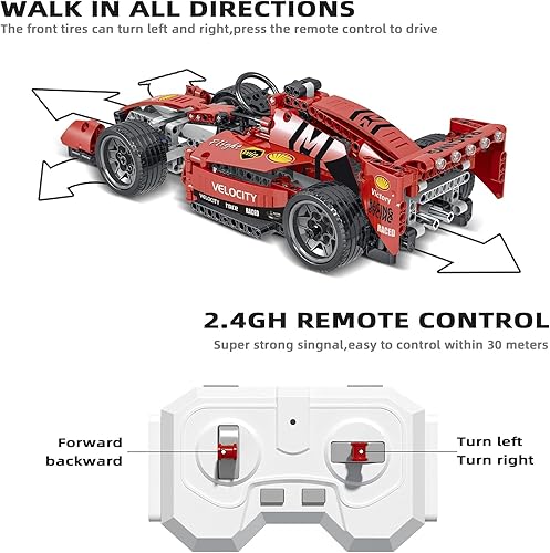 Miniatura 4 de Kit de construcción de autos de carreras de Fórmula 1 a control remoto, modelo de auto a escala 1:14, juguetes de bloques de construcción