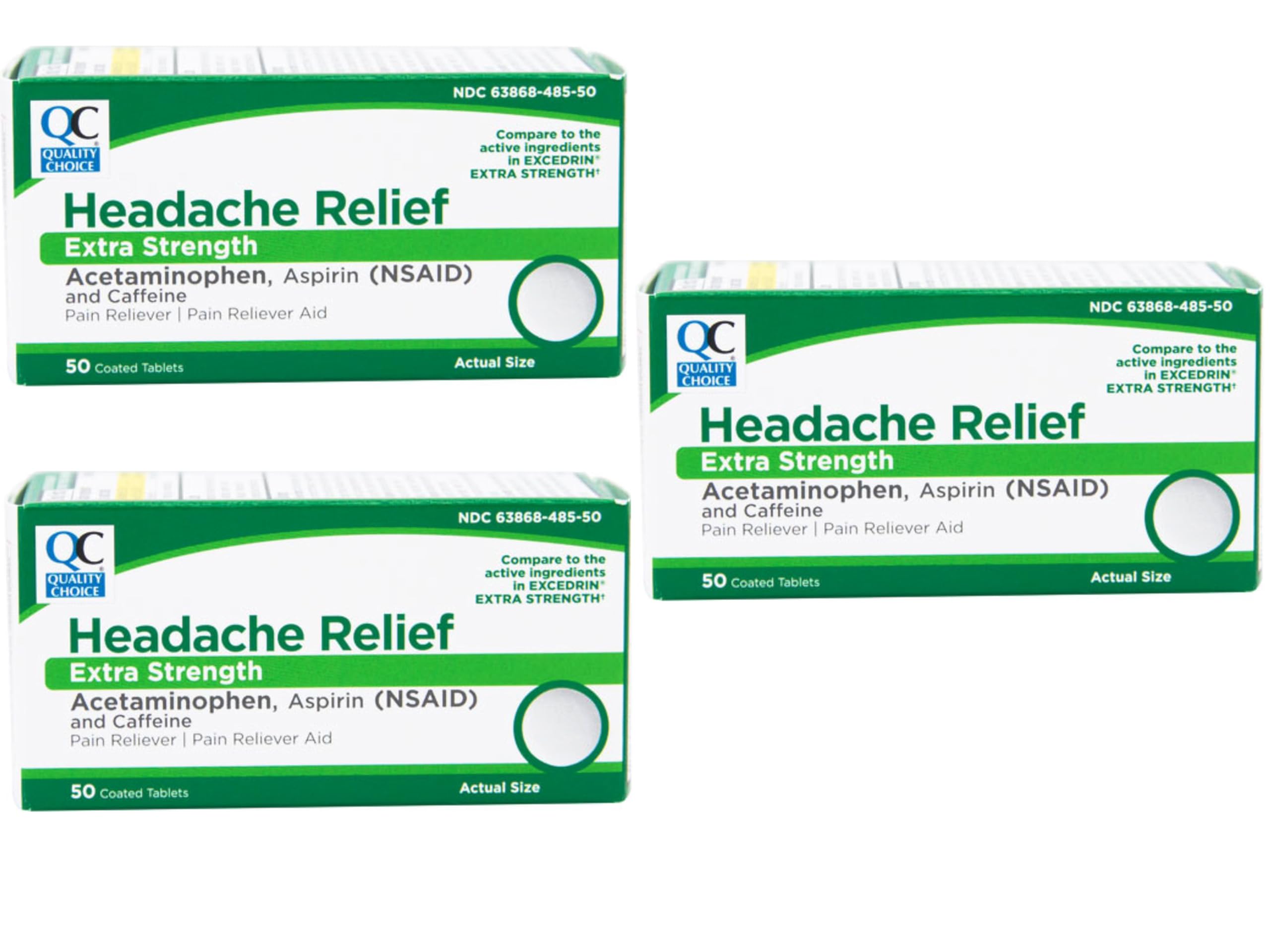 Quality ChoiceHeadache Relief Extra Strength 50 Tablets Each (Compare to Excedrin Extra Strength) (Pack of 3)