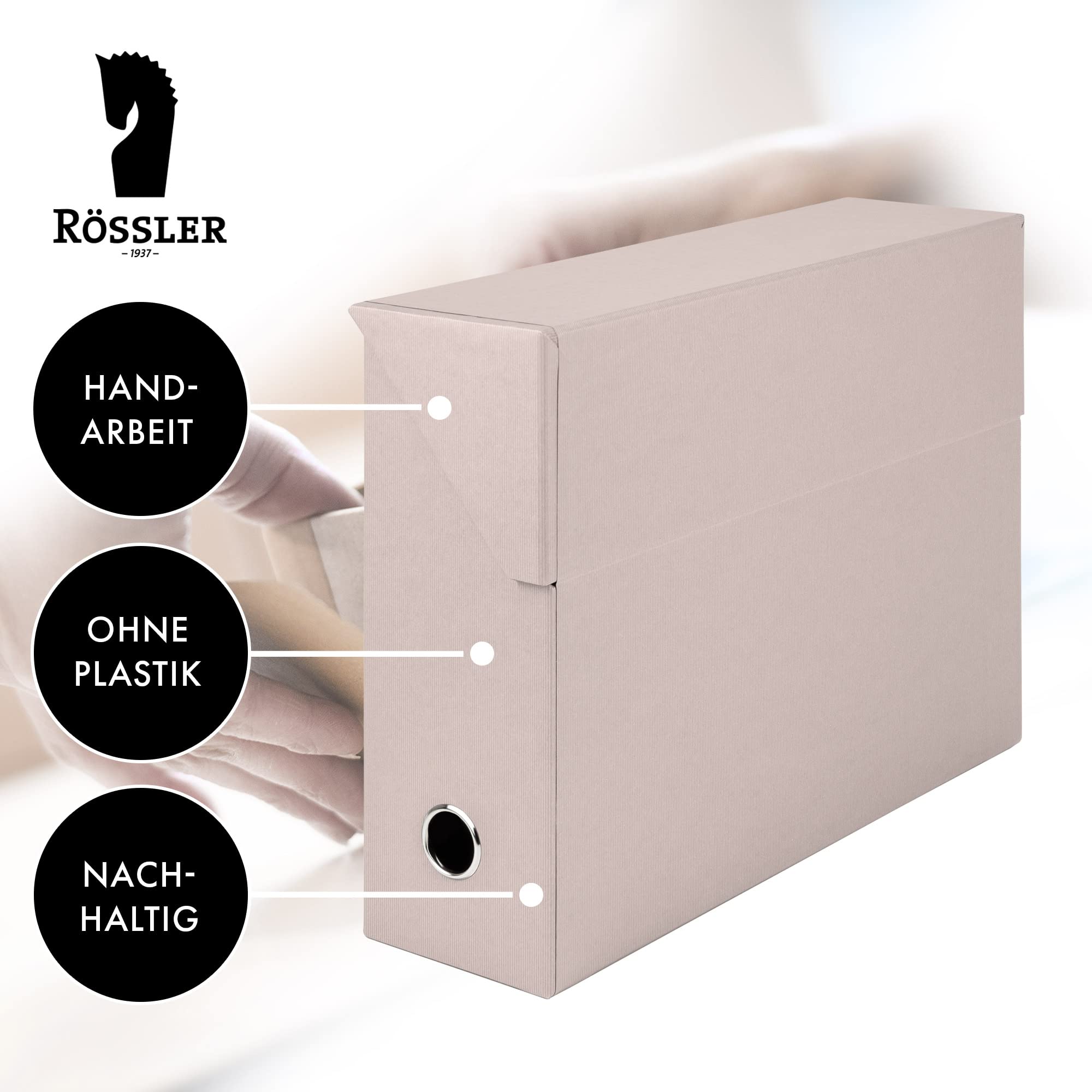 Rössler Papier 1319452583 - S.O.H.O. Caja de archivo, con solapa lateral y orificio de agarre, Polvo, 9,5 x 33,5 x 25,5 cm, 1 pieza