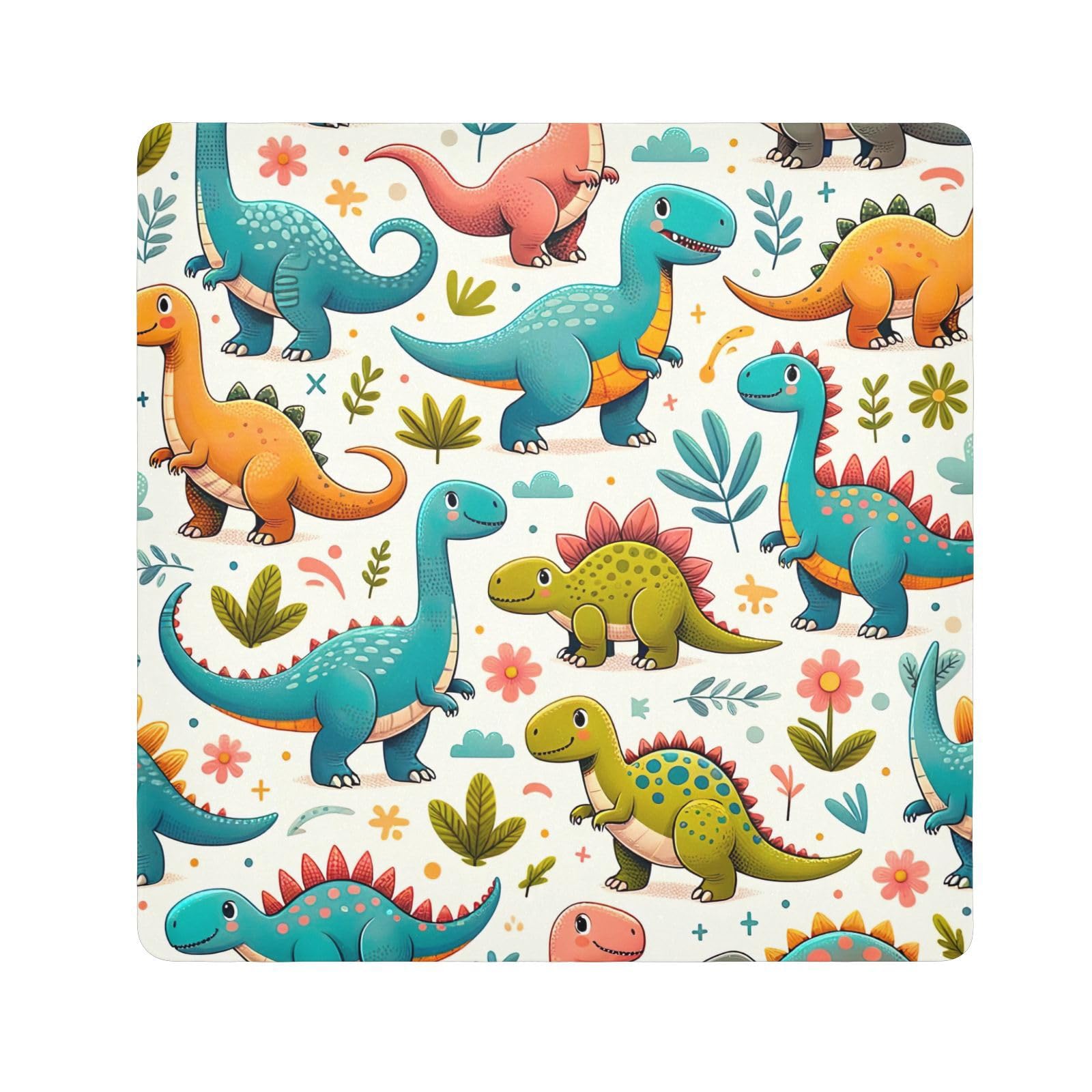 ODAWA Dinosaur Fun Green Self-adhesive Cloth 21.7X21.7 Inch Open Lay Flat Makeup Bag Wrap Protection for Camera and Lens