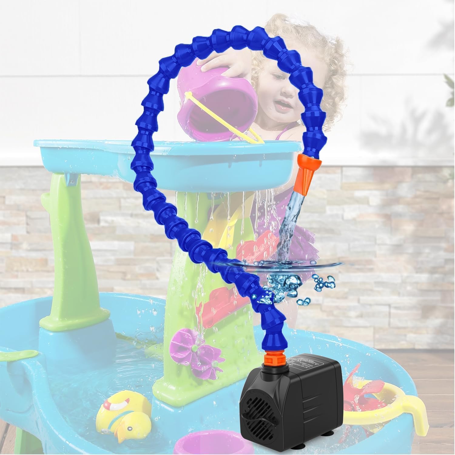 Water Table Pump- (ETL Certified Power Cable Kids) Water Table Accessories -Fun Summer-Outdoor Splash Water Game Toys for Kids