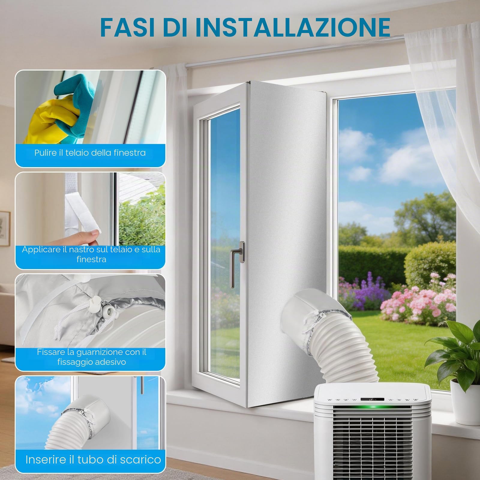 Guarnizione per finestre Ninonly da 500 cm per condizionatori portatili,asciugatrici e asciugatrici a ventilazione;guarnizione efficace per finestre, lucernari e finestre scorrevoli per condizionatori
