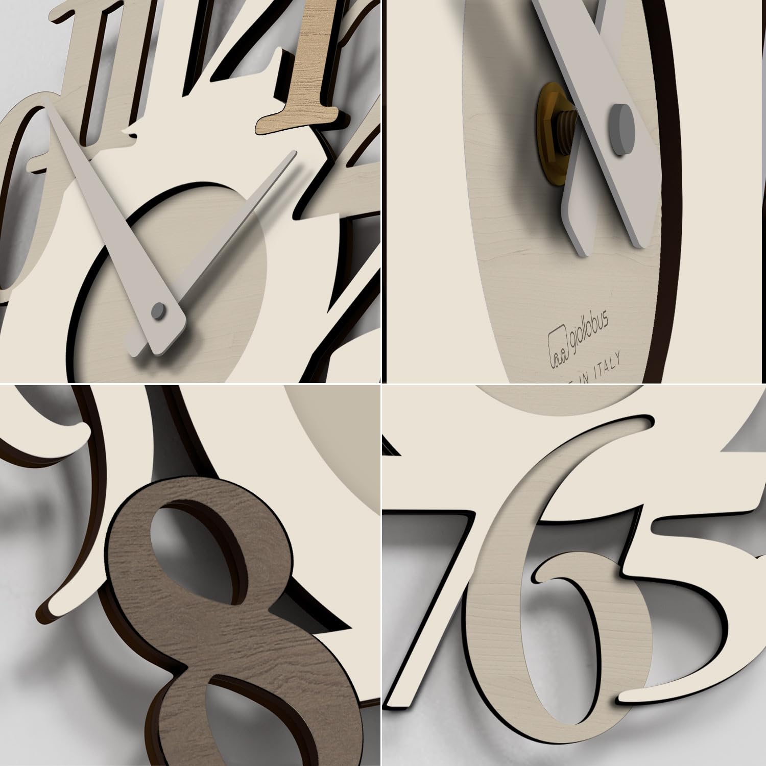 Giallobus - Reloj premium - Carved - Madera de MDF - Premium 60x60cm - 13 - Nutty - Artesano Made in Italy - Silencioso - Idea de regalo - Doble nivel moderno