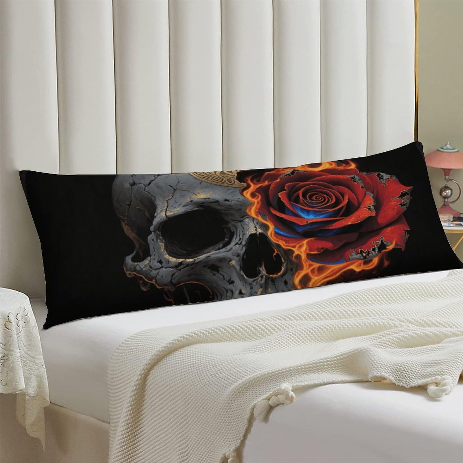 Body Pillow Cover 20x54 Long Pillow Case with Invisible Zipper Breathable Microfiber Gothic Skull and Black Rose Pillowcase Soft Cozy Protector for Bedroom Couch Sofa Bed Home Decor All Seasons