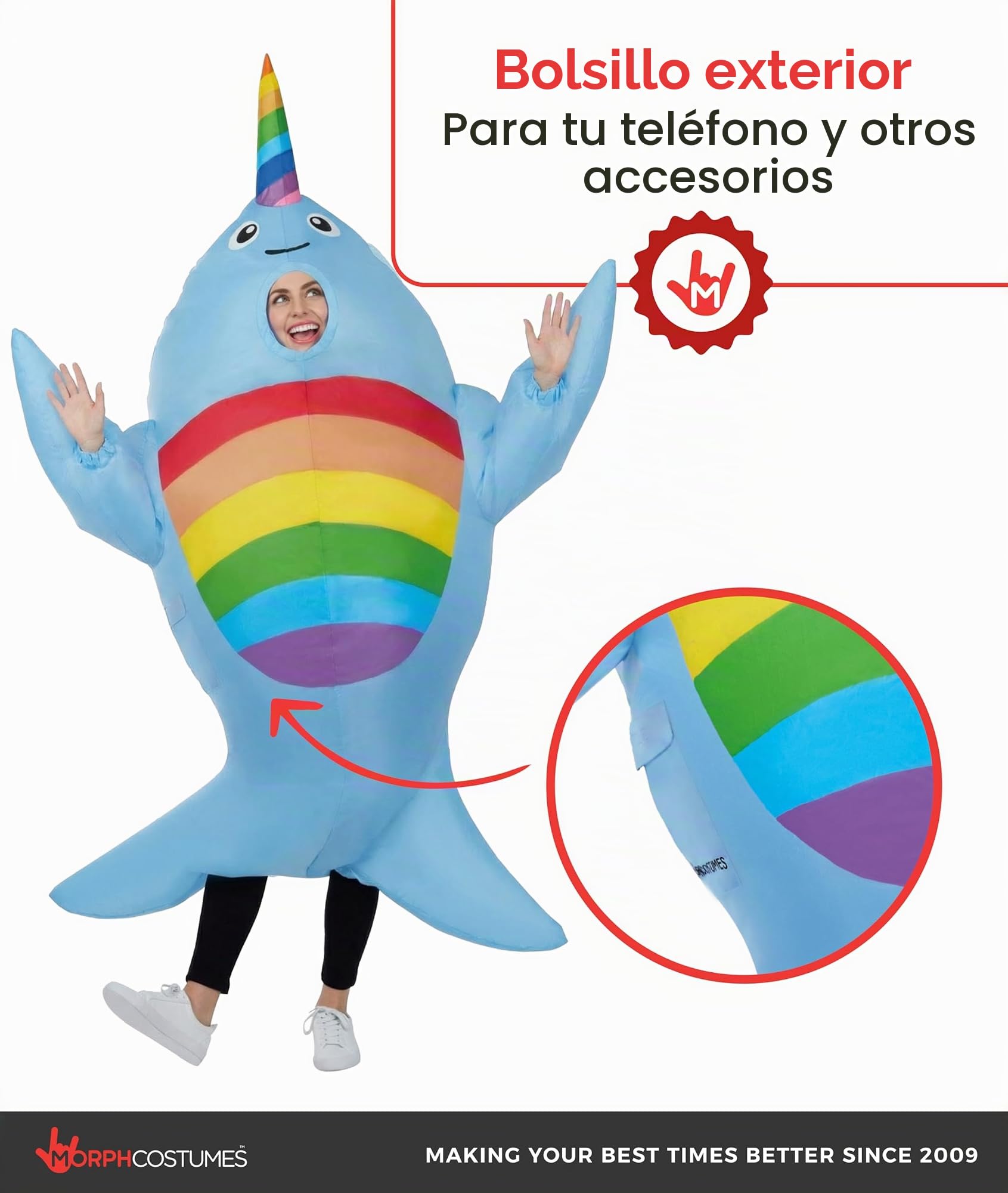 Morph Disfraz Hinchable Narval Ballena Adulto, Disfraz Pez Mar, Disfraces Carnaval & Halloween, Talla única