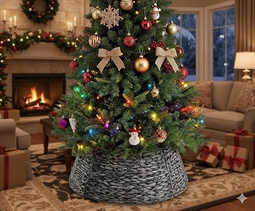 Simple Deluxe 24in Christmas Tree Collar, Christmas Tree Skirt for 9-12ft Trees,
