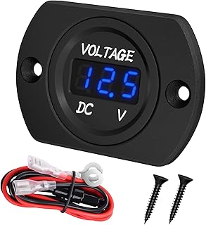 DaierTek Battery Voltage Meter Waterproof DC 12V 24V LED Voltmeter Panel 12 Volt 24 Volt 36 Volt Battery Monitor with Blue Light Round Digital Voltage Display for Marine Boat Car Automotive Motorcycle