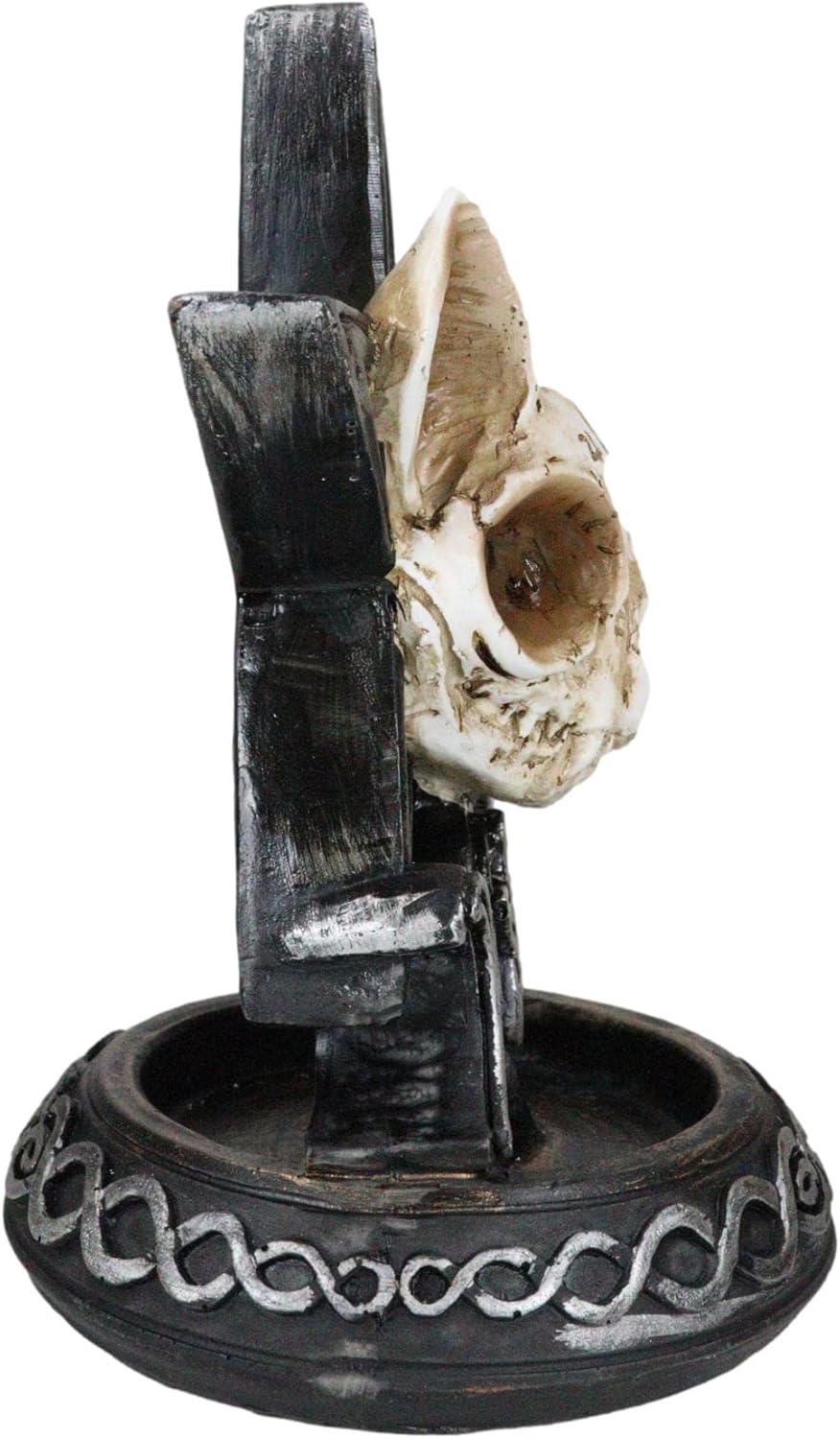 Ebros Gift Paranormal Occult Ouija Cat Skull with Triple Moon and Pentagram Sacred Geometry Backflow Cone Incense Burner Holder with Cascading Smoke Pool Waterfall Effect Figurine