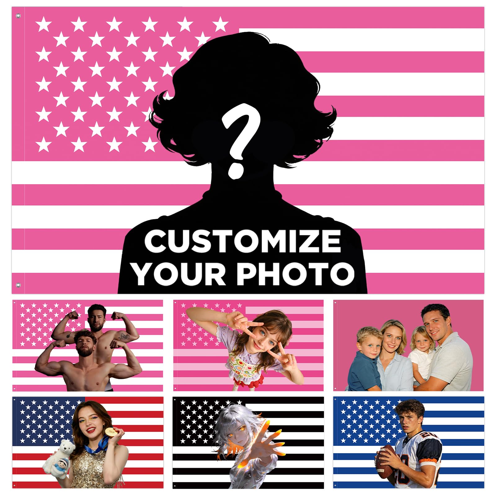 Custom Pink American Flag 3x5 Ft Personalised American Flag with Photos, Logo, Text HD Printed Customised Funny Flag Banner for Wall,Clubs,Bars,Concerts & Parties,Gift for Indoor or Outdoor Decoration — image 1