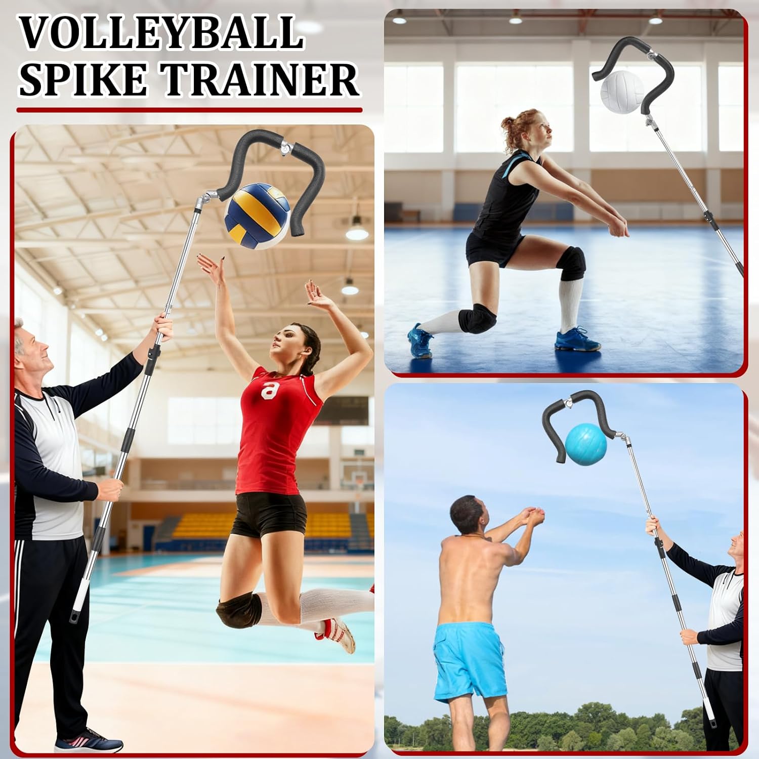 Volleyball Spike Trainer, Retractable Length 64"-85" Volleyball Hitting Trainer - Real Ball Feel for Serving/Spiking/Jump Training - Perfect for Beginners & Pros (No Ball Included)