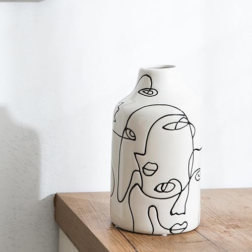 Miniatura 7 de Kimdio Juego de jarrones de cerámica, 2 jarrones de flores de diseño irregular abstracto blanco, decoración moderna del hogar, decoración de sala de