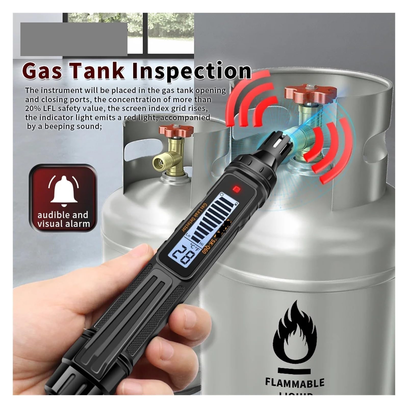 Detector de Gases, Detector de Fugas Gas, Combustible Natural, CO2, inflamable, Alcohol, GLP, metano, analizador, Recargable, zumbador, Alarma, PPM, LEL, comprobador