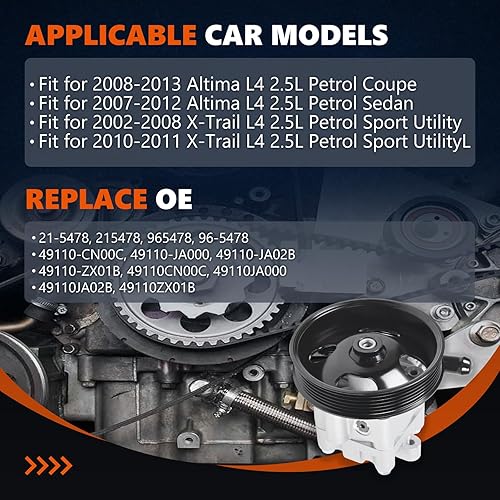 Miniatura 2 de Bomba de dirección asistida 21-5478 se adapta a Altima 2007-2013 L4 2.5L Petrol SedanCoupe, para X-Trail 2002-2011 L4 2.5L Petrol Sport Utility,