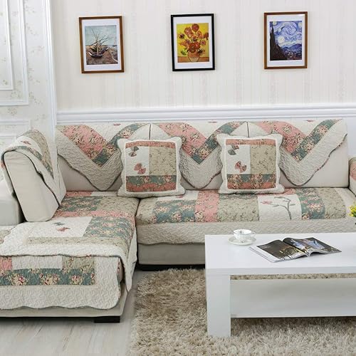 Miniatura 2 de vctops Funda de sofá de algodón, fundas gruesas acolchadas para sofá modular, funda de sofá bohemio con parches florales para perros, gatos y