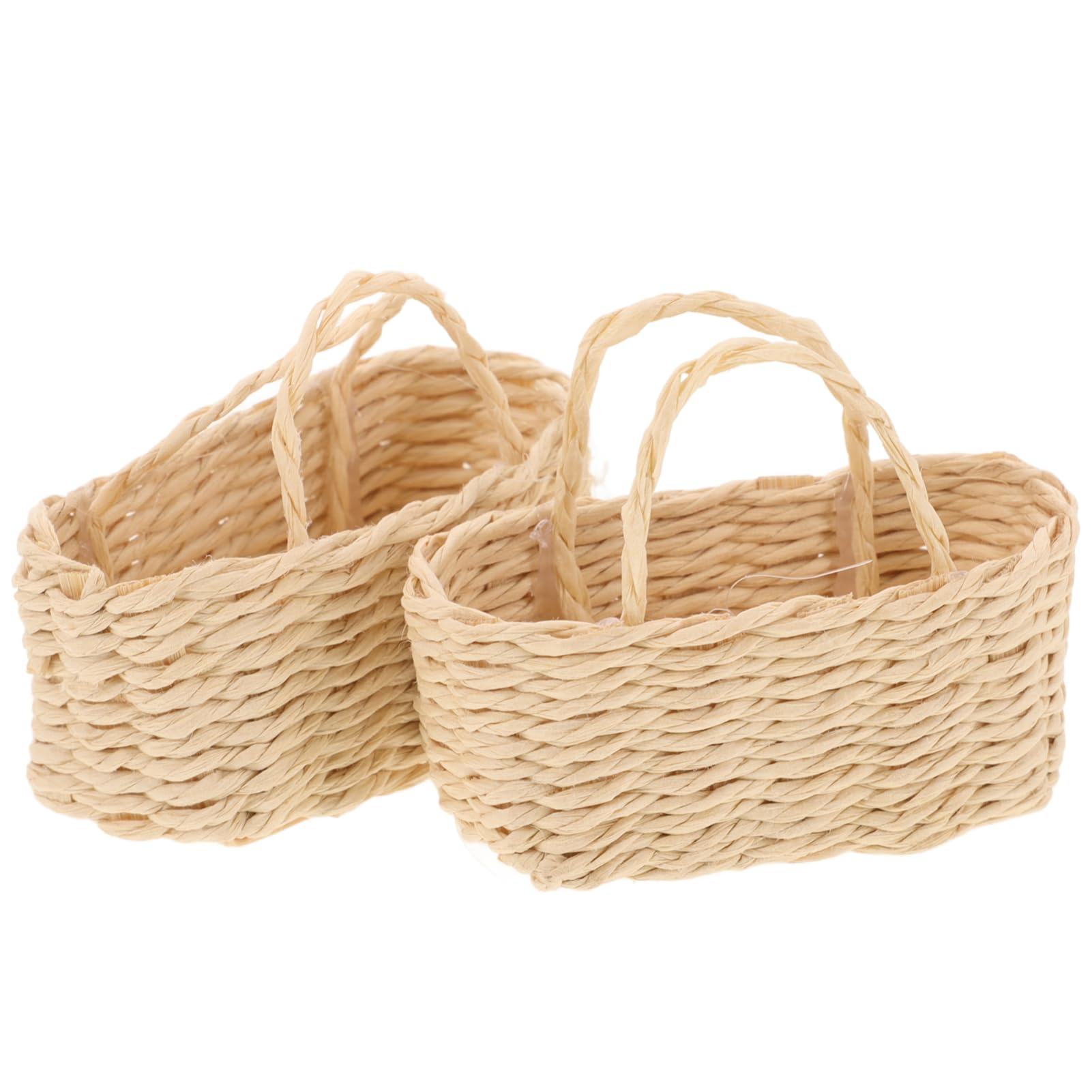 TOYANDONA Mini cesta de mimbre para casa de muñecas con asas, modelo de cesta decorativa en miniatura para manualidades, accesorio