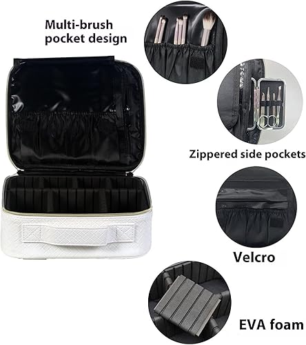 Miniatura 8 de Bolsa de maquillaje Bolsa de cosméticos Bolsa de maquillaje de viaje con divisores ajustables, portátil, de piel sintética, impermeable, bolsa de