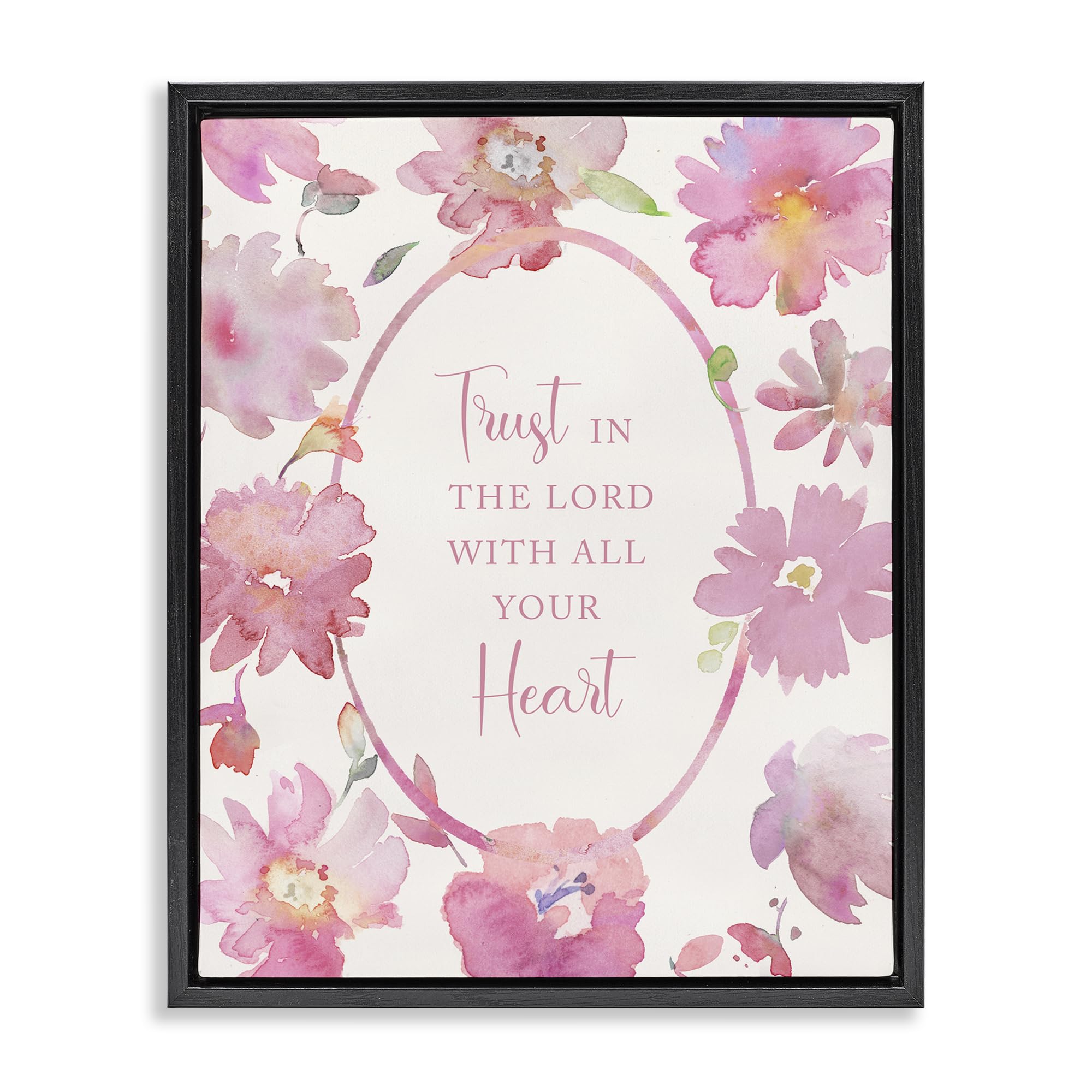 Stupell Industries Jet Black (Matte) Trust In The Lord Pink Blooms Faith, 24 X 30 Inch Canvas In Floater Frame