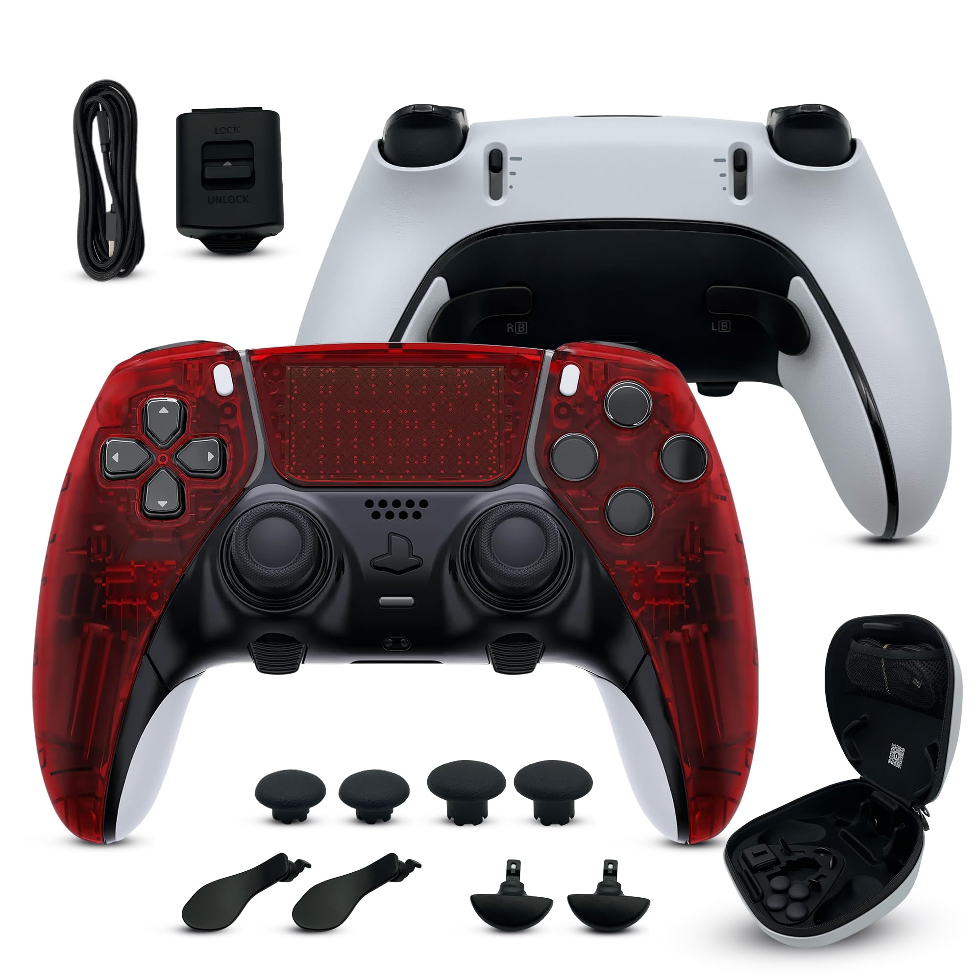 Silent Modz Edge Custom Controllers Compatible with PS5, PC & Mobile Gaming - Unique Design Wireless Gaming Controller with Paddles and Trigger Stops, Handcrafted in USA (Clear Red Soft Touch)