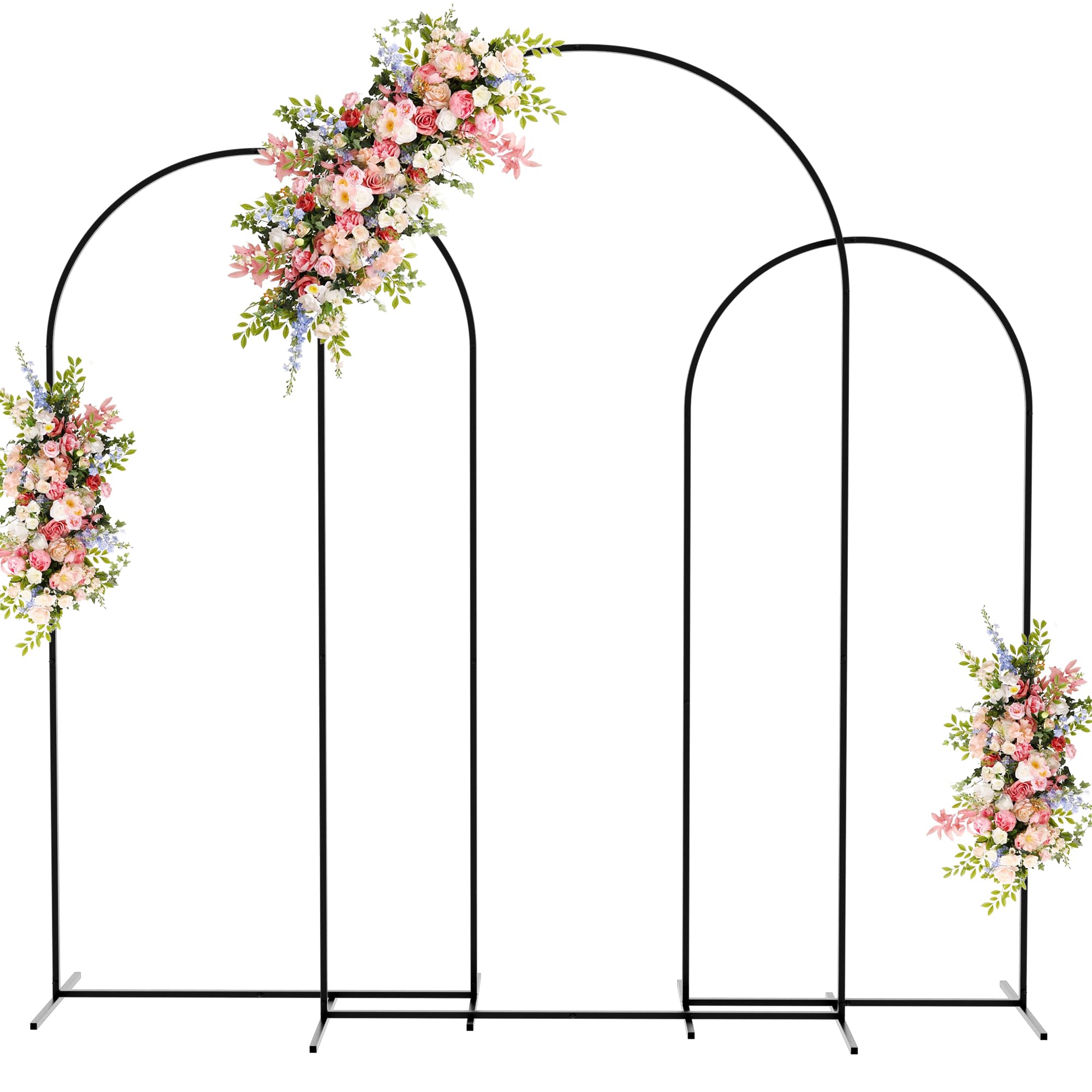 Fomcet Metal Arch Backdrop Stand Black Set of 3 Wedding Arch Stand 7.2FT & 6.6FT & 6FT Arched Backdrop Frame for Birthday Party Baby Shower Graduation Ceremony Decoration