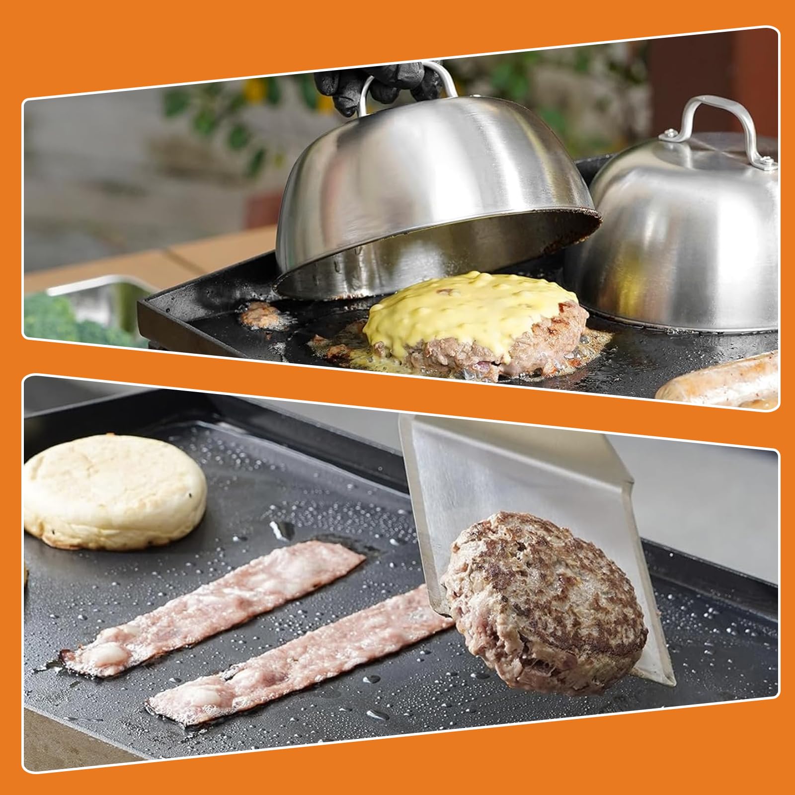 Smash zestaw do burgerów ze stali nierdzewnej, 4 zestawy do burgerów, uniwersalny zestaw pras do burgerów, z prasą do burgerów, szpachelką do grilla, łopatką do patelni i dzwonkiem do burgerów, zestaw