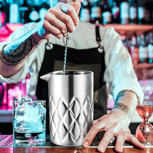 Miniatura 3 de Nicunom Vaso mezclador de cóctel, 18 onzas de acero inoxidable Martini agitando vidrio, jarra mezcladora de barra de doble pared, vaso de cóctel,