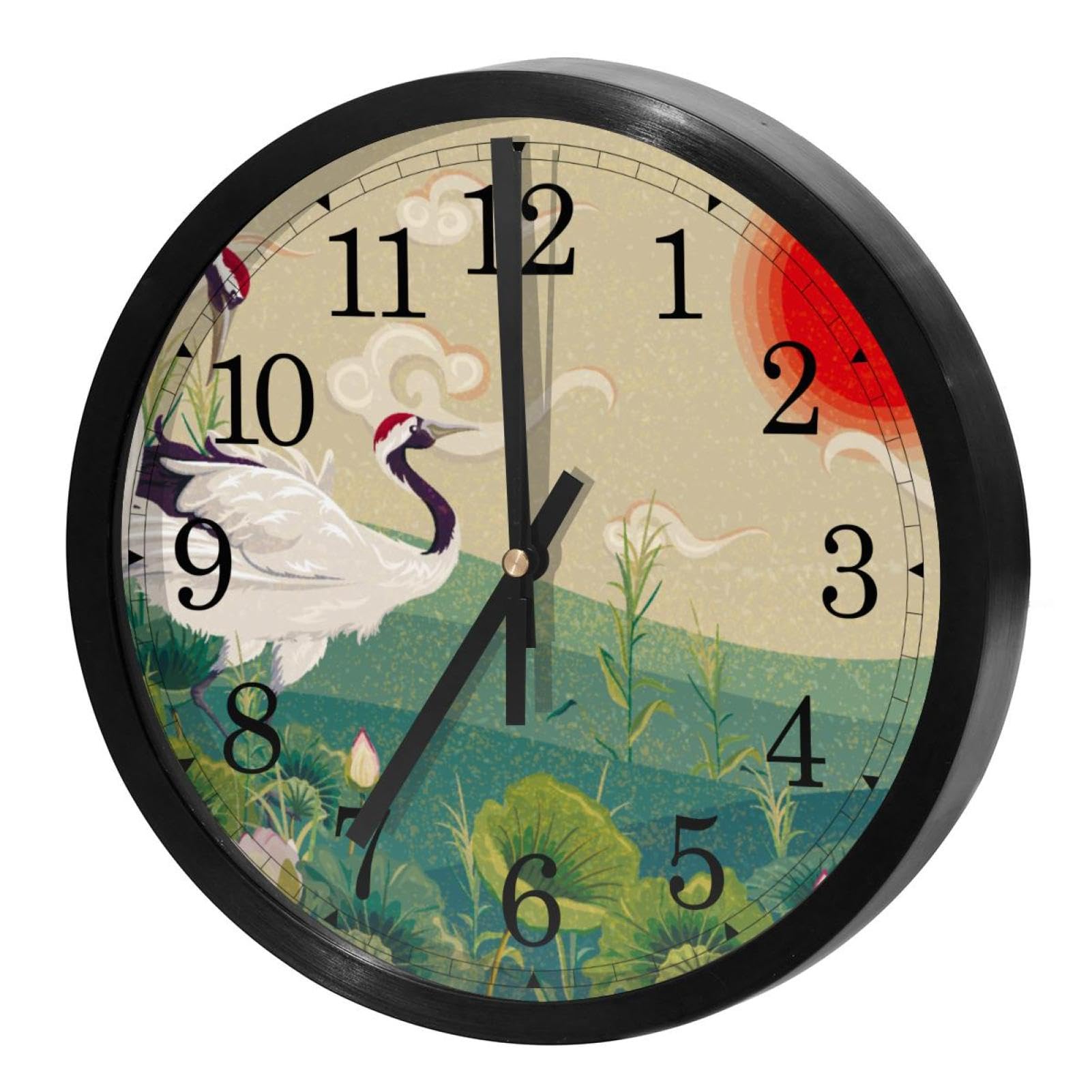 Horloge murale grue couronne rouge design élégant quartz salon