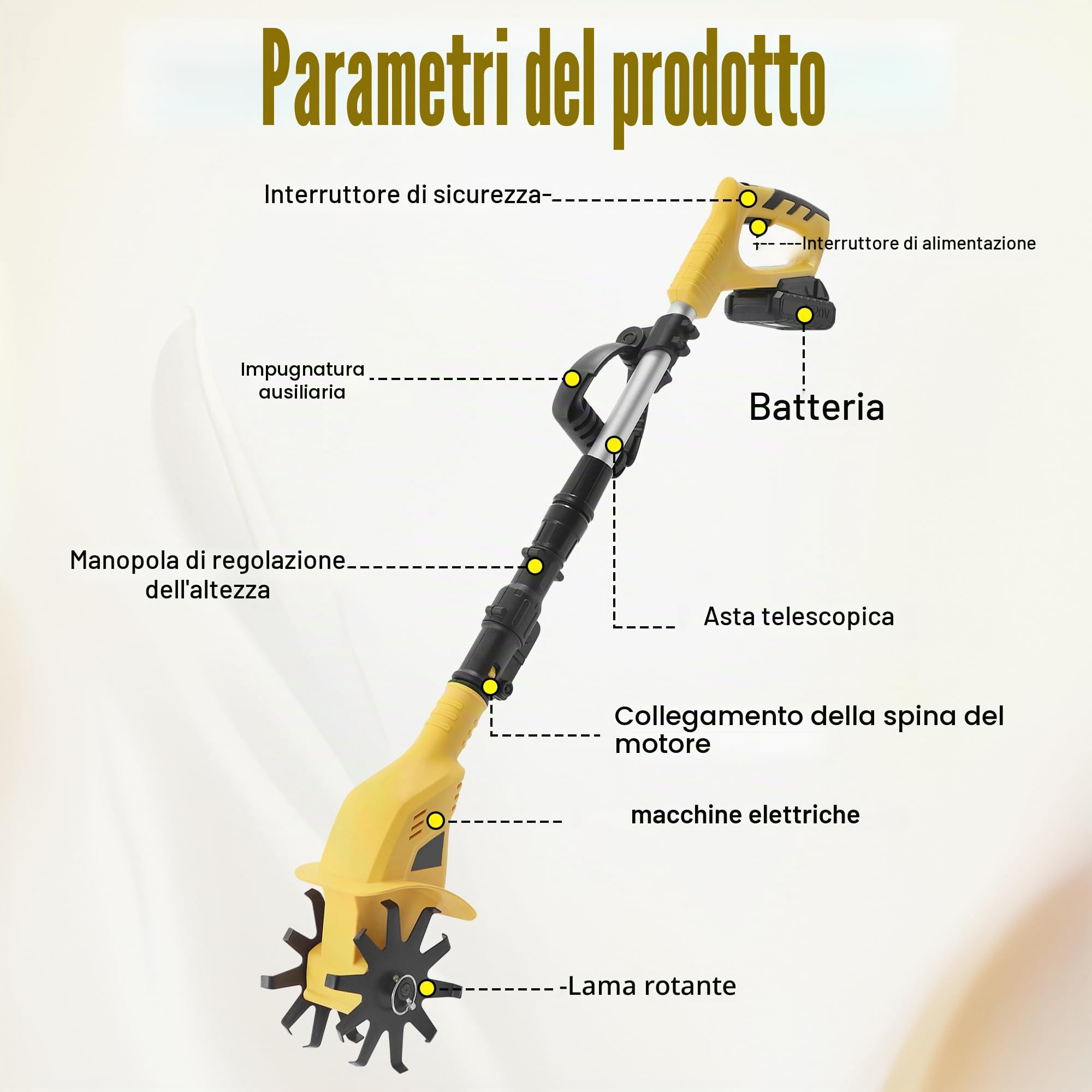 Zappa da 20 V, mini zappa da giardino con larghezza di lavoro di 10 cm e potente batteria agli ioni di litio da 2000 mAh