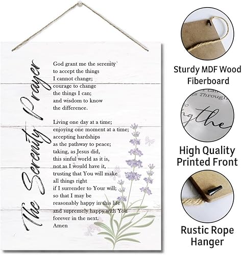 Miniatura 5 de Letrero de decoración de pared con texto en inglés "The Serenity Prayer", cita inspiradora de versículo de la Biblia, placa de pared impresa para