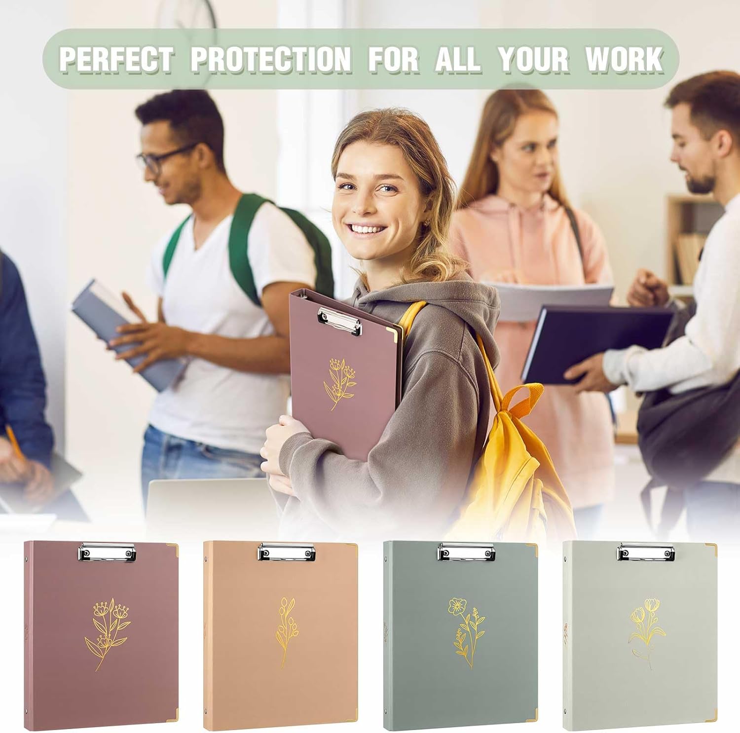 Janlaugh 4 Pack 3 Ring Clipboard Binder 1 Inch, Aesthetic Floral Clipboard Binder with Pockets, 8 Tab Dividers, 2 Blank Stickers Monthly Plan Labels for School, Office, Wedding(Fit Letter Size Paper)