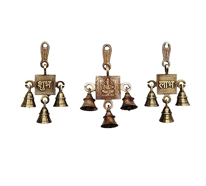 Vyomika Decor Brass Shubh Ganesha Labh Hanging Decorative Bells|Home Decor Item/Best House Warming Gift/Home Decorative/Relegious Diwali Decorative Gift|Feng Shui Bells