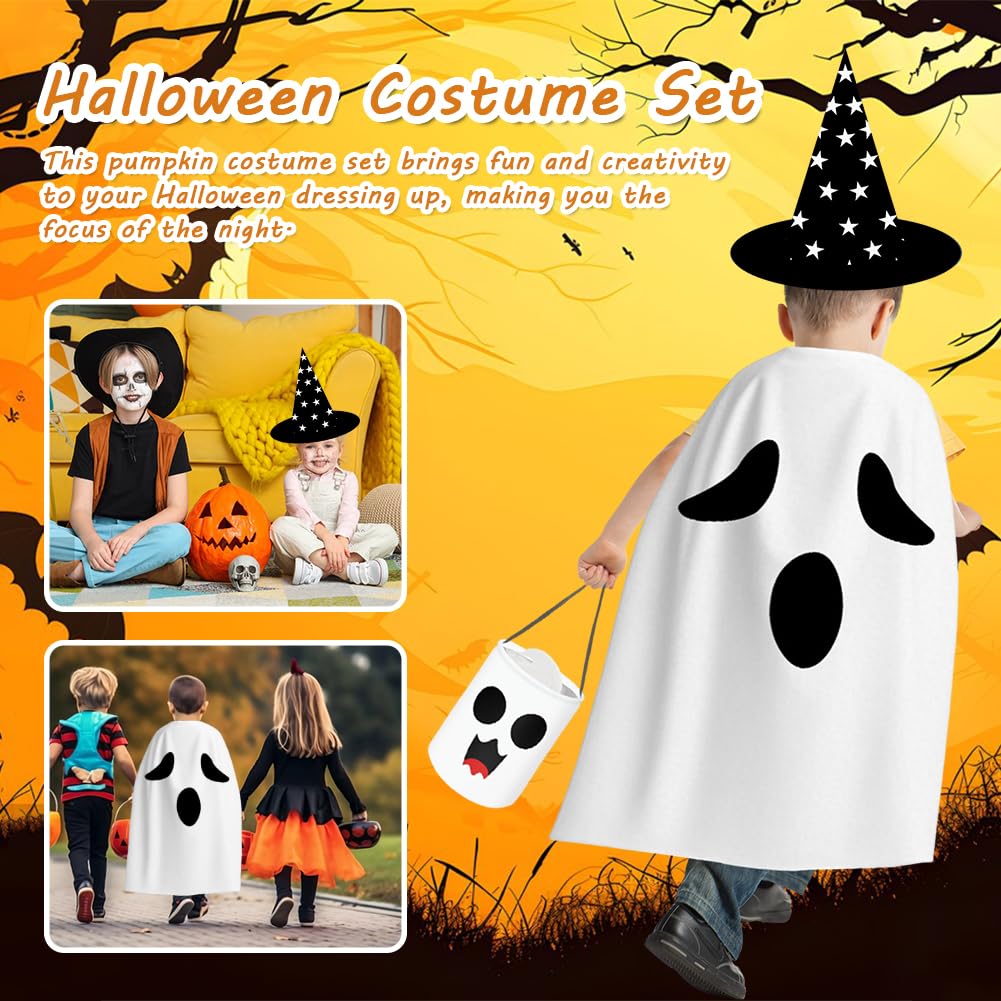 LKNBIF Ghost Cape, Kids Halloween Cloaks Hat Ghost Pocket Cosplay Robe, Cape Children's Set - Image 4
