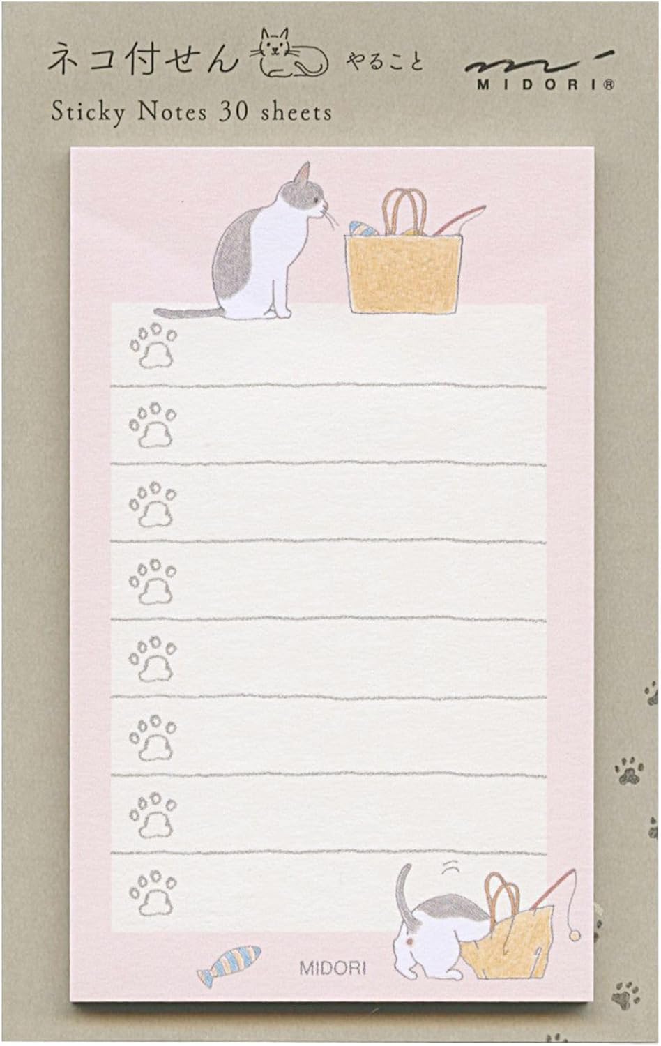 Midori 19093006 Sticky Notes, Sticky Paper, Doing, Cat Pattern, Green