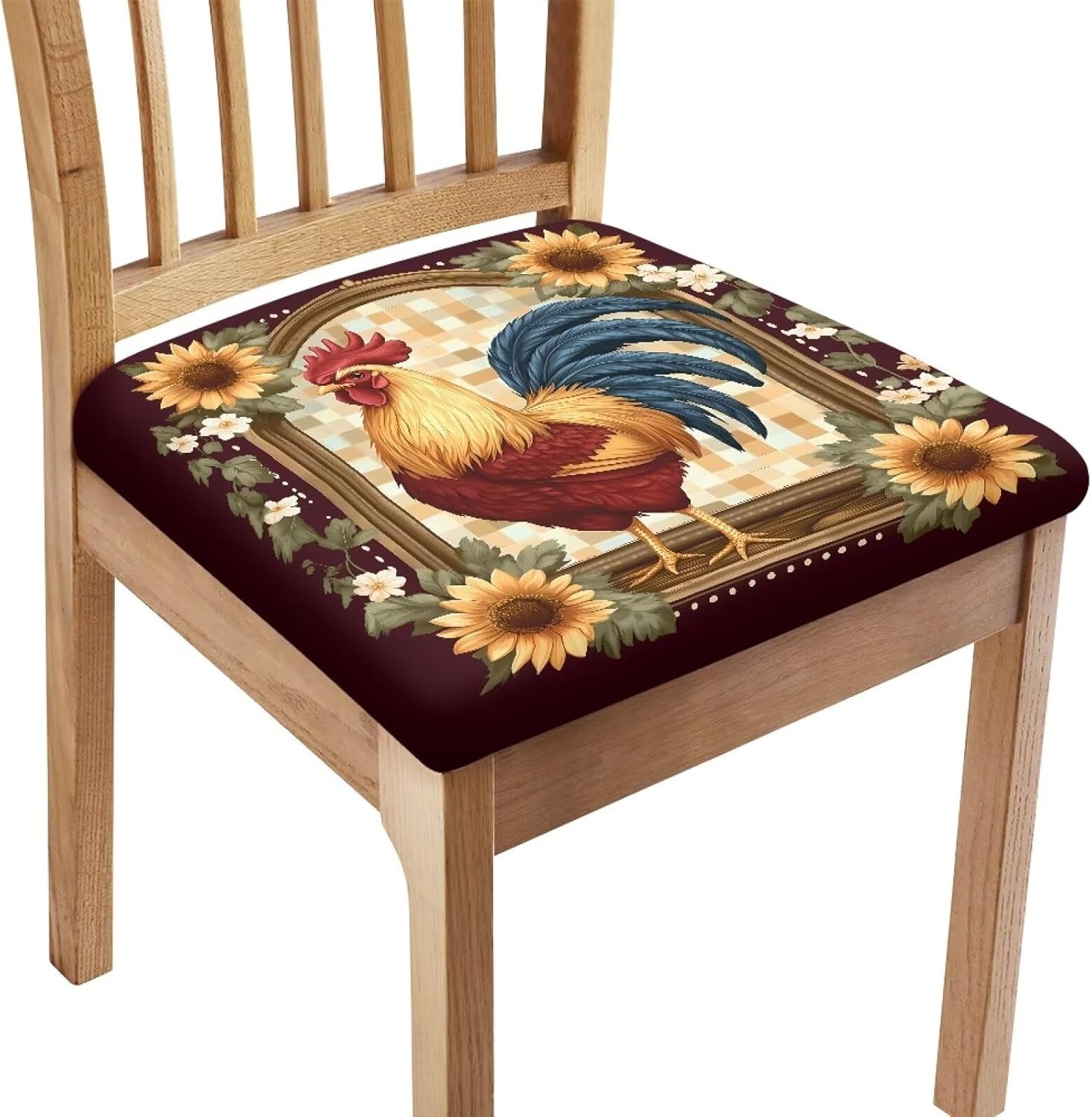 Chicken Rooster Sunflower Seat Cushion Cover for Dining Chair Durable Chair Cushion Slipcover Anti-Scratch Chair Seat Protective Covers Easy Install Clean, 6 Packs
