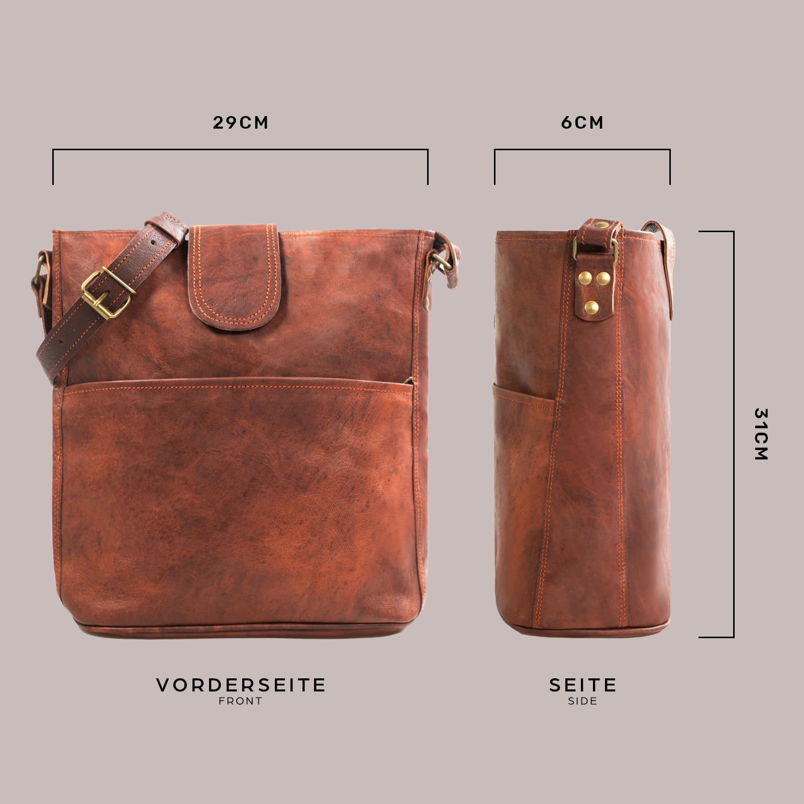 LEABAGS Nicola bolso de mujer de cuero genuino en look vintage I bolso de hombro I bolso de cuero I bolso bandolera