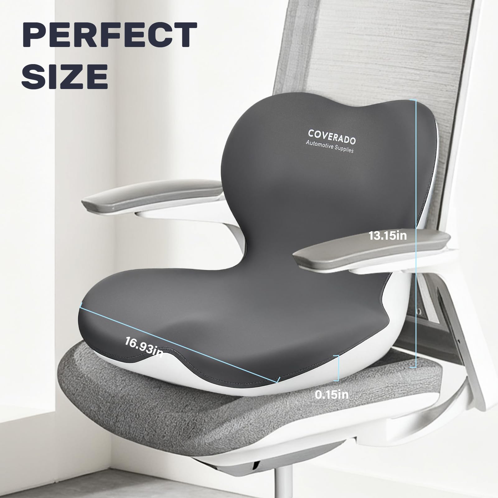 Coverado Sitzkissen und Lendenwirbelstützkissen einteilig für Bürostuhl und Autositz, Ergonomisches Memory-Schaum Rückenstütze Kissen, Ischias und Rücken und Tailbone Pain Relief Kissen