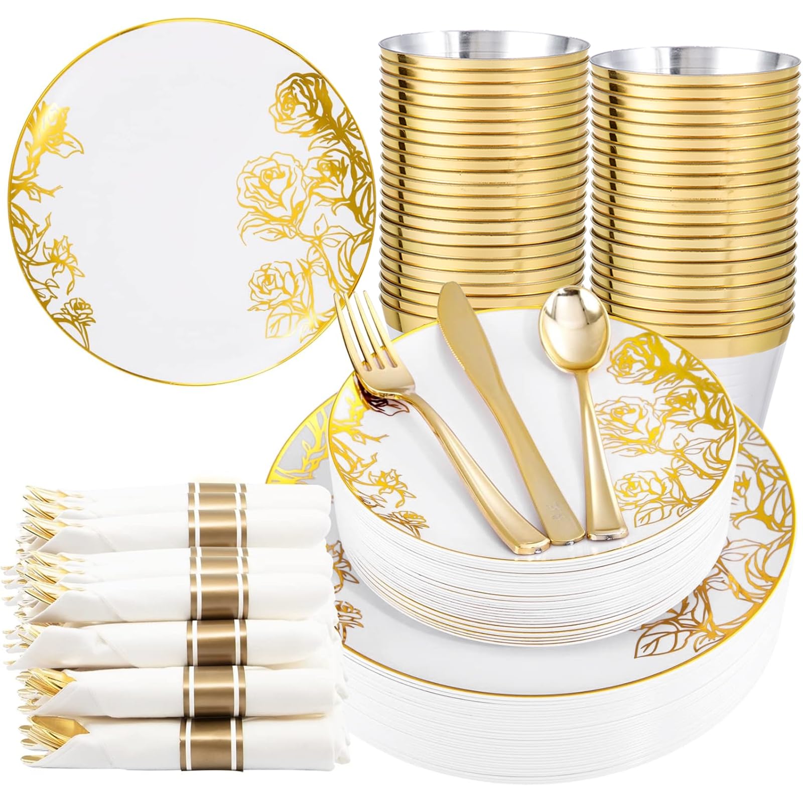 Green Gold Disposable Plates & Cutlery Set - 180pcs -13