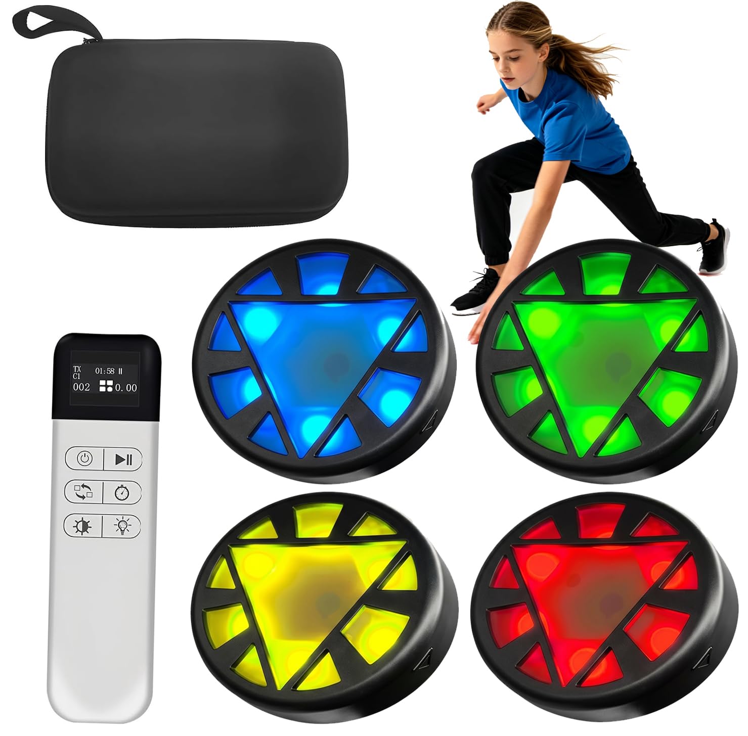 Reaktionstrainingslicht, 4-teiliges Sport-agilitätslicht-trainingsset, 6 Modi & 5 Farben, Mit Fernbedienung, Magnethalterung, Für Boxen, Fußball, Basketball, Fitness