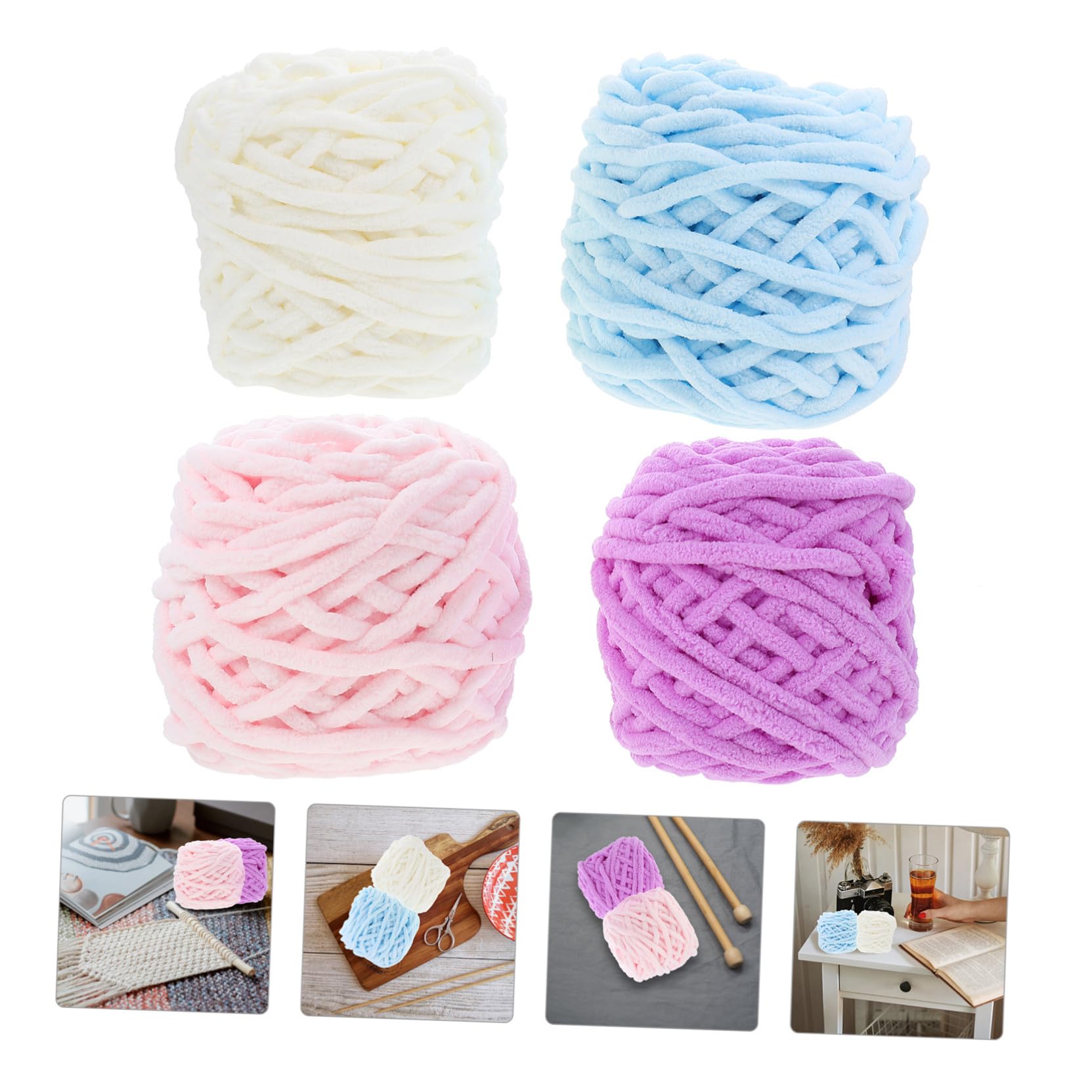 ARTIBETTER 4 Gomitoli di Lana Morbida per Maglia a Mano Colori Pastello Bianco Latte Rosa Azzurro Filo Naturale Traspirante per Sciarpe Cappelli e Accessori Fai da Te