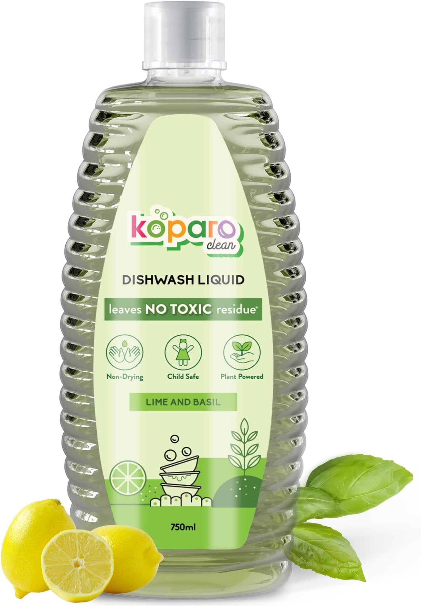 Organic Dishwash Liquid Lime And Basil Fragrance Natural, Plant Based & Eco-Friendly Removes Tough Grease, Soft on Hands Baby & Pet Safe Clear 500 ml (Pack of 1)