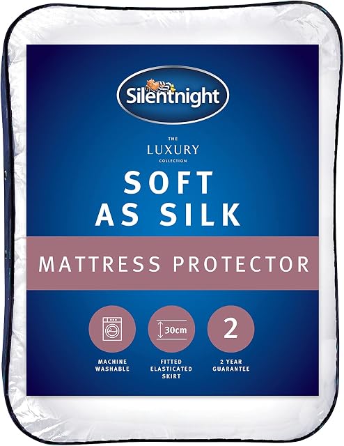 Silentnight Soft as Silk Mattress Protector with Skirt Deep Fitted Soft Cosy Quilted Padded Luxury Hotel Quality Mattress Cover Pad Machine Washable Hypoallergenic ,White,King-Size