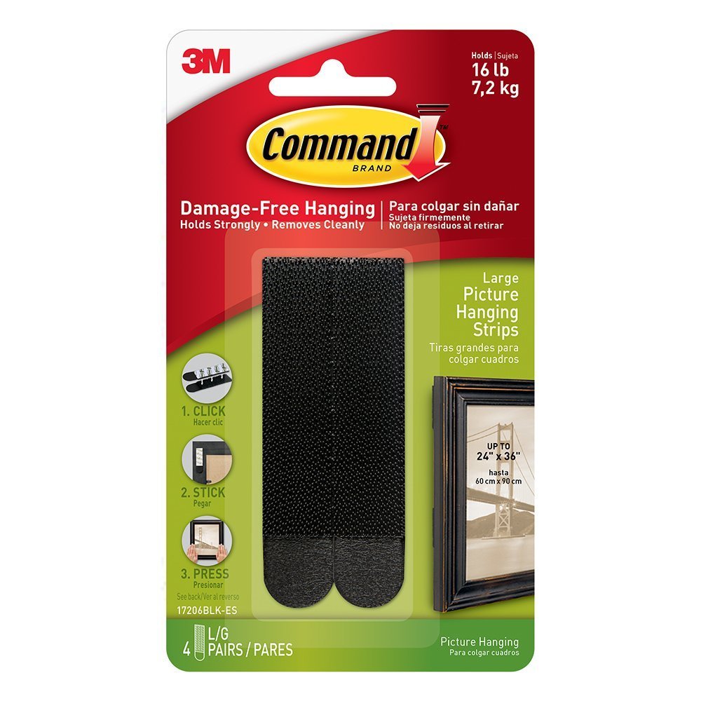 CommandPicture Hanging Strips Value Pack 4WLGL, Large, Black, 8-Pairs