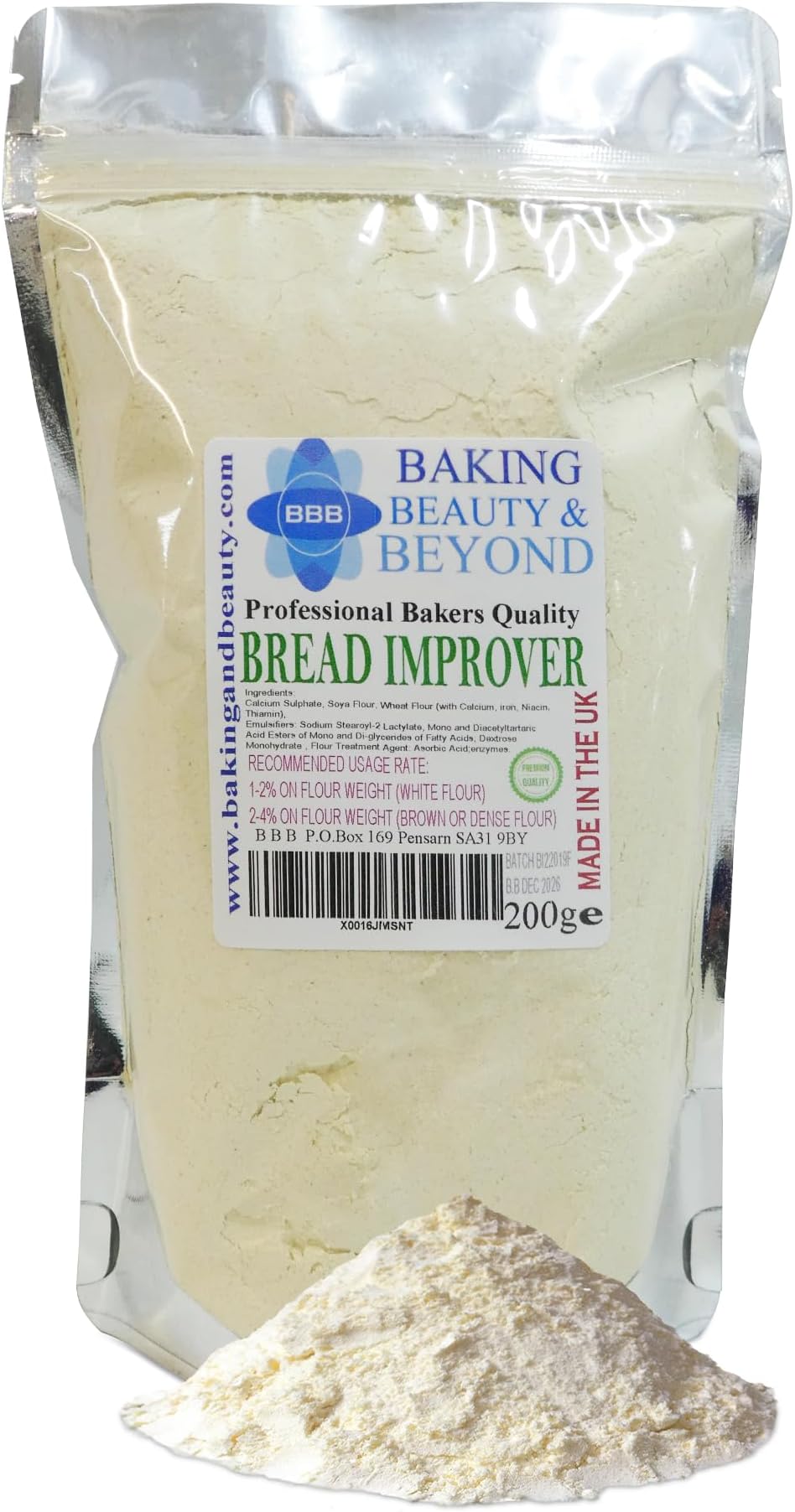 Baking Beauty and Beyond Professional Mix Improver Powder for Bread - Dough Enhancer for Bread, Grain Dough Conditioner Strengthens Starch and Improves Texture of All Flours, 200g